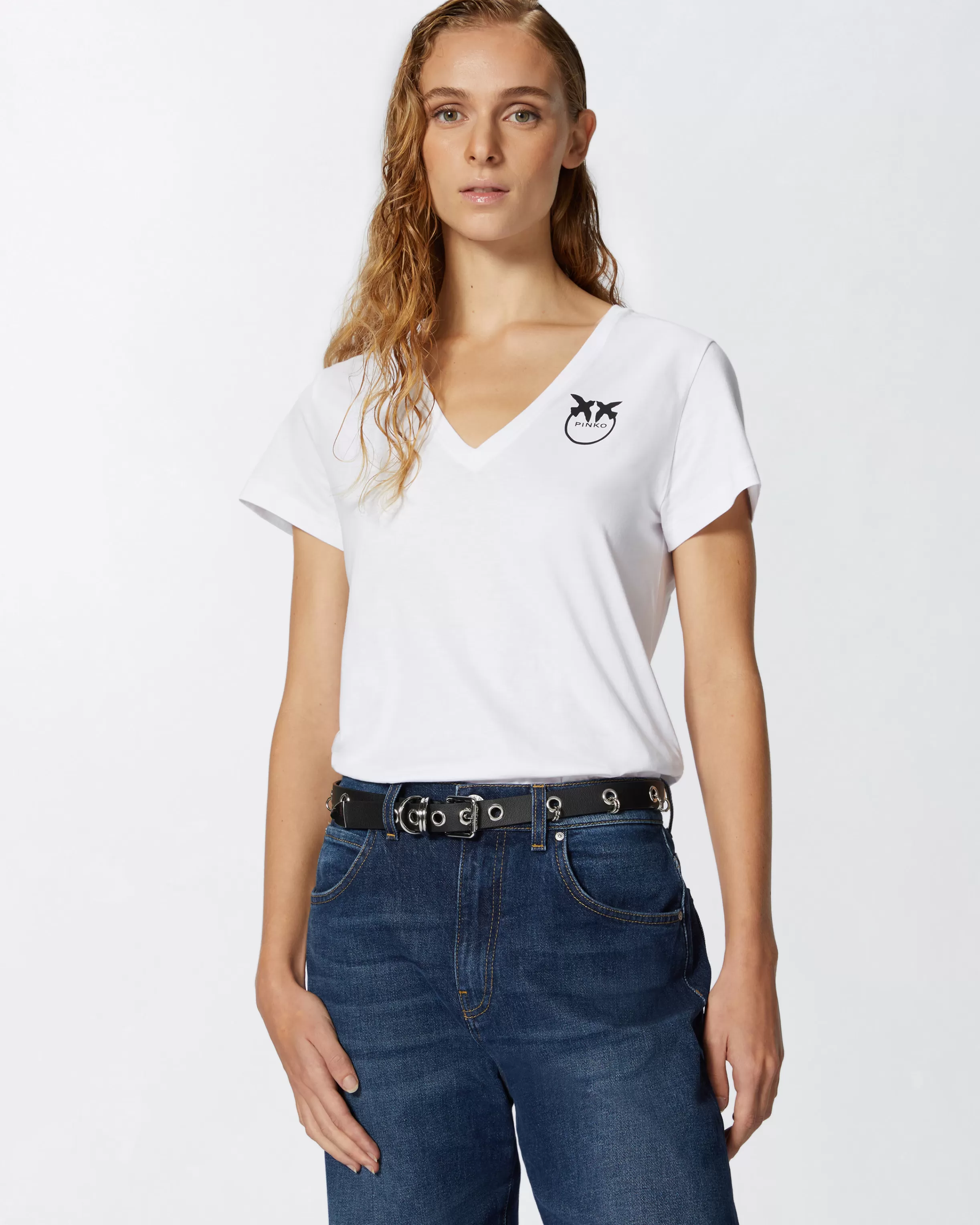 PINKO Logo print V-neck T-shirt