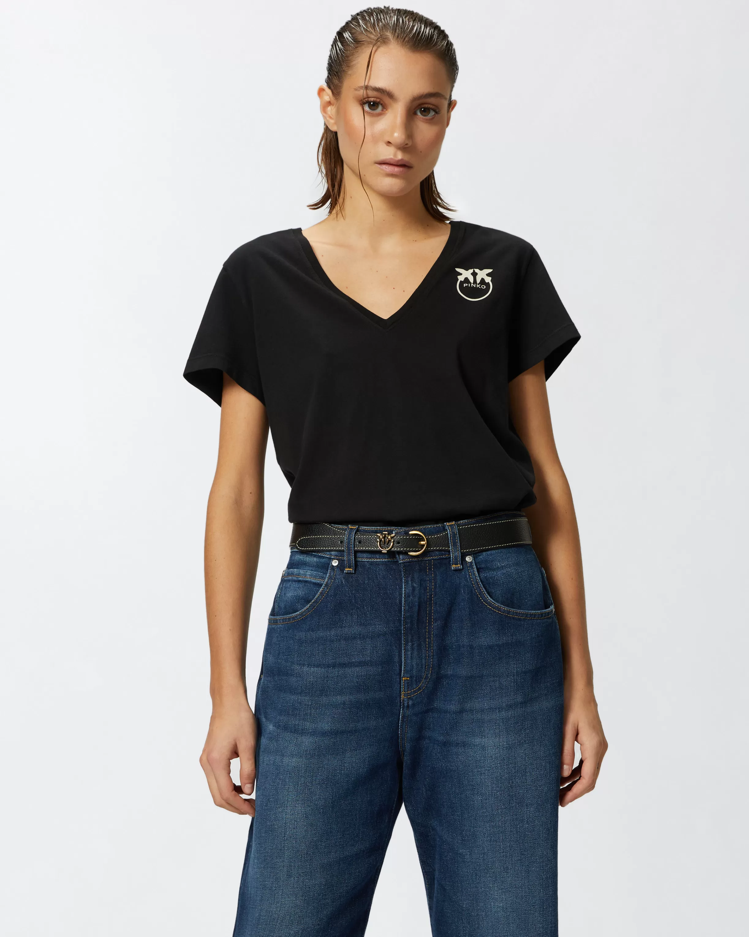 PINKO Logo print V-neck T-shirt