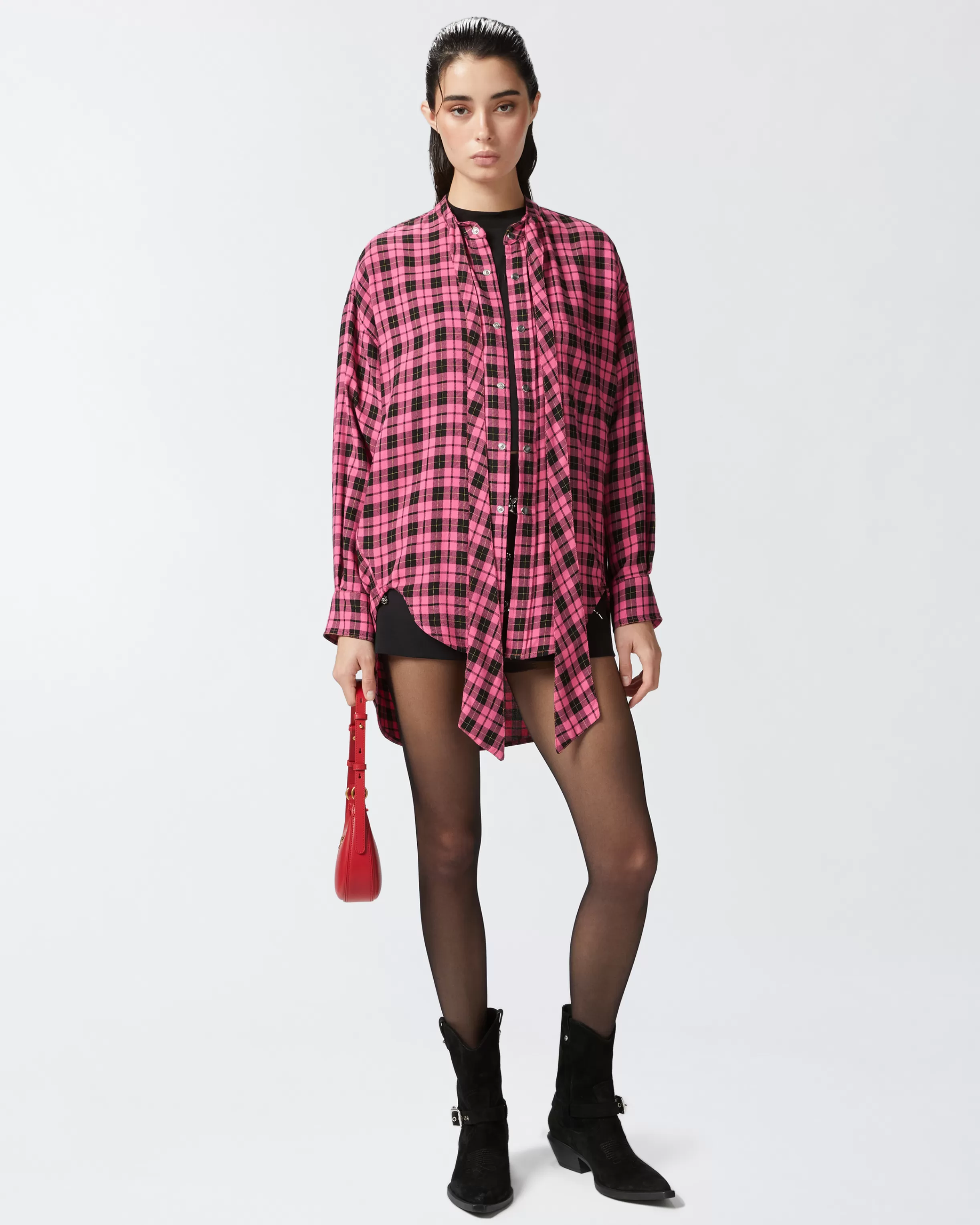 PINKO Long check shirt with sash