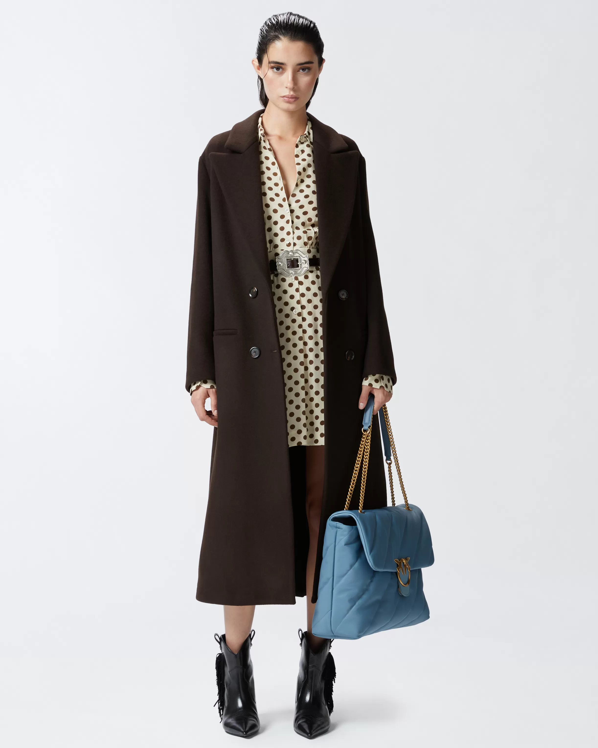 PINKO Long double-breasted coat with matching belt