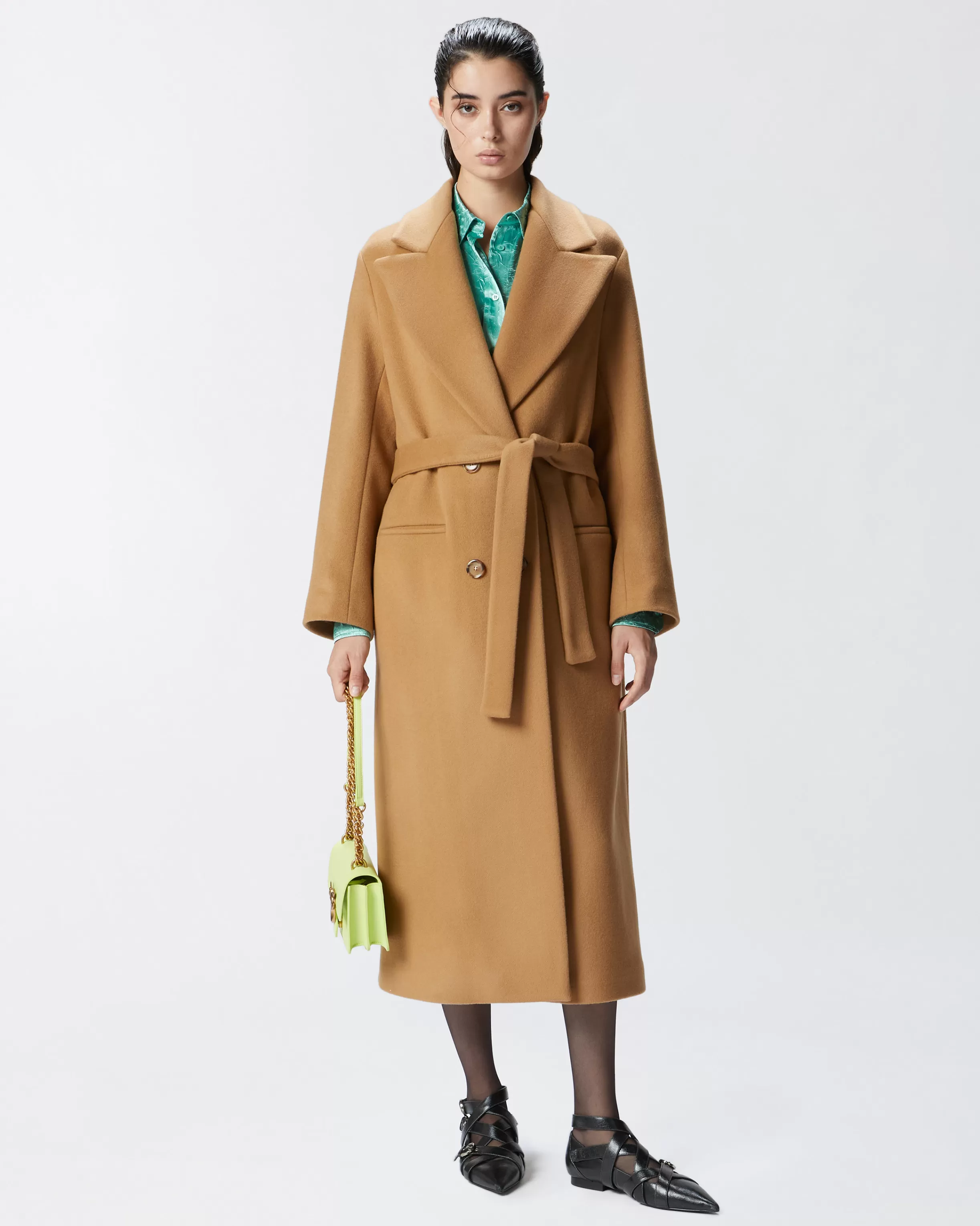 PINKO Long double-breasted coat with matching belt