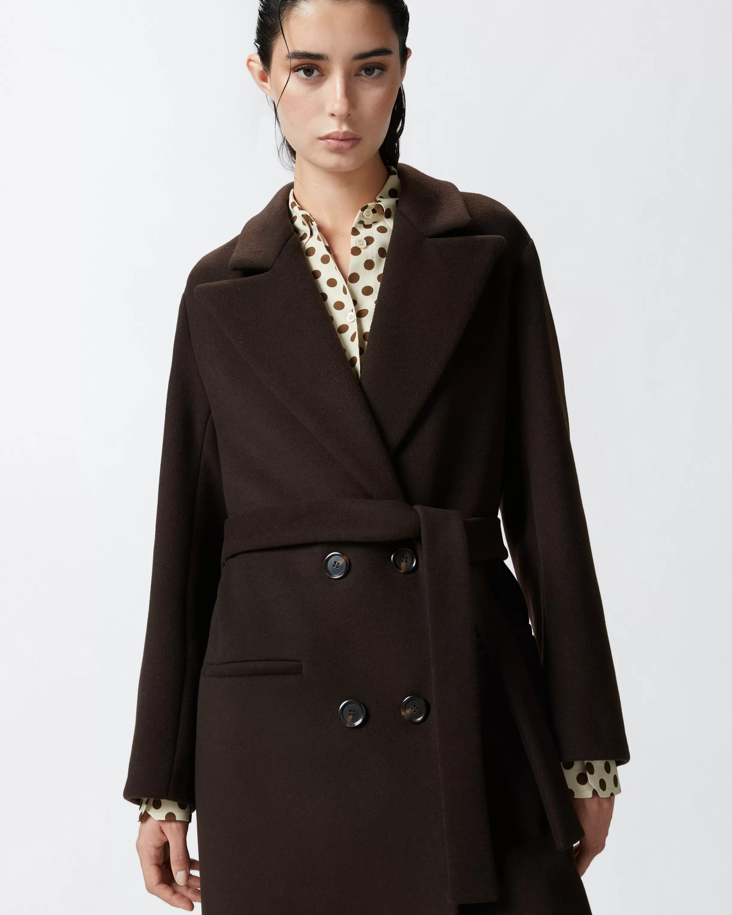 PINKO Long double-breasted coat with matching belt