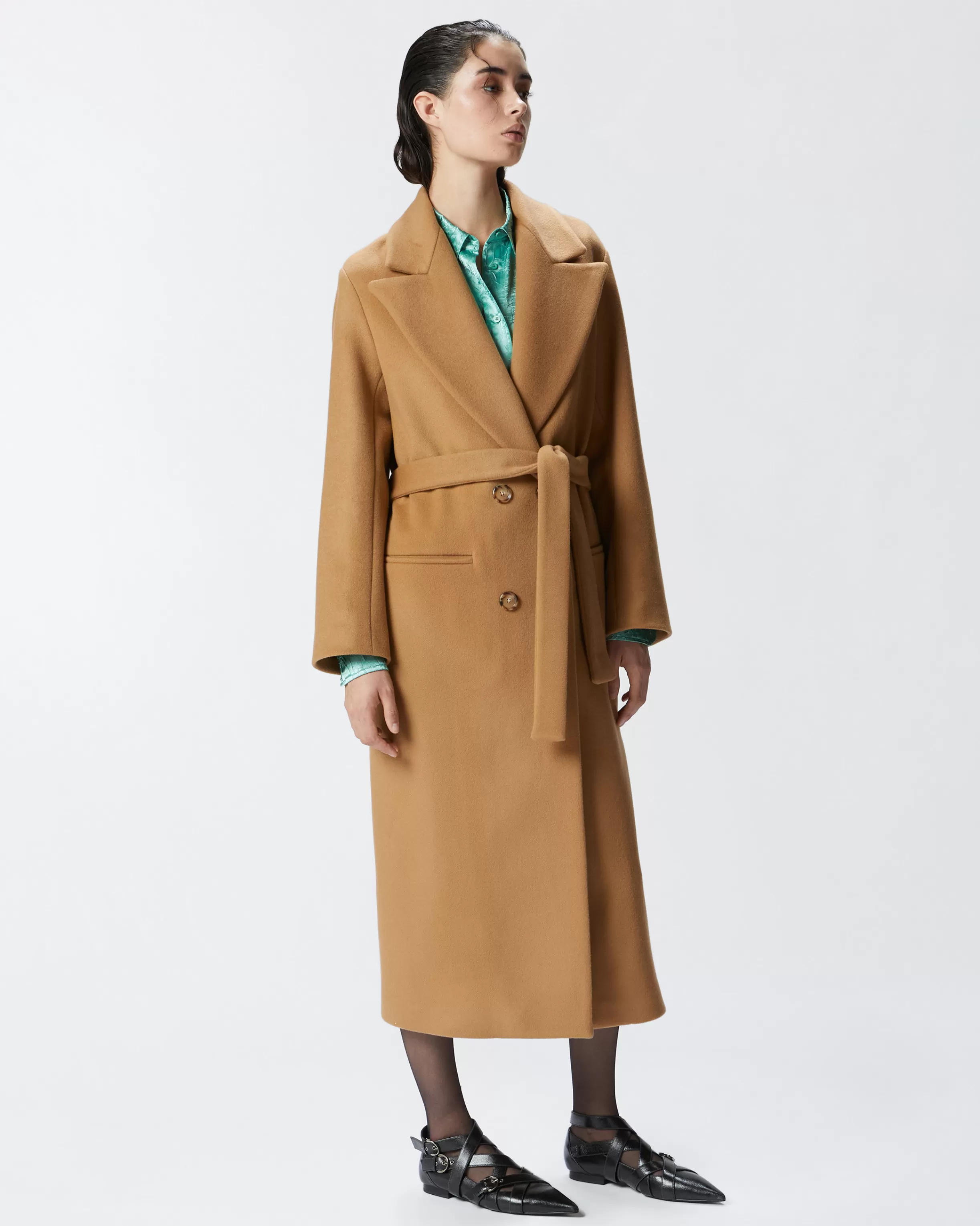 PINKO Long double-breasted coat with matching belt