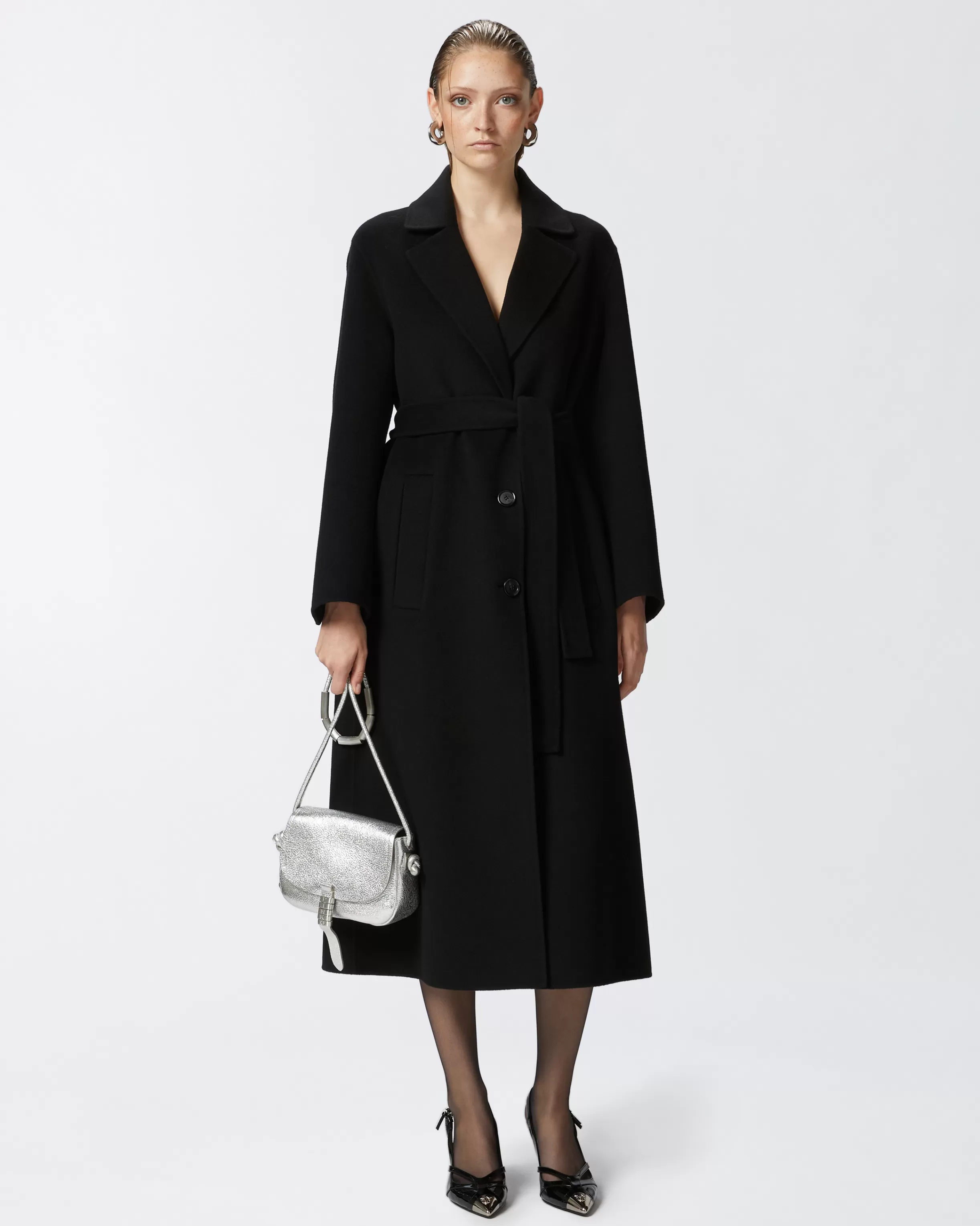 PINKO Long double-layered cloth coat with belt