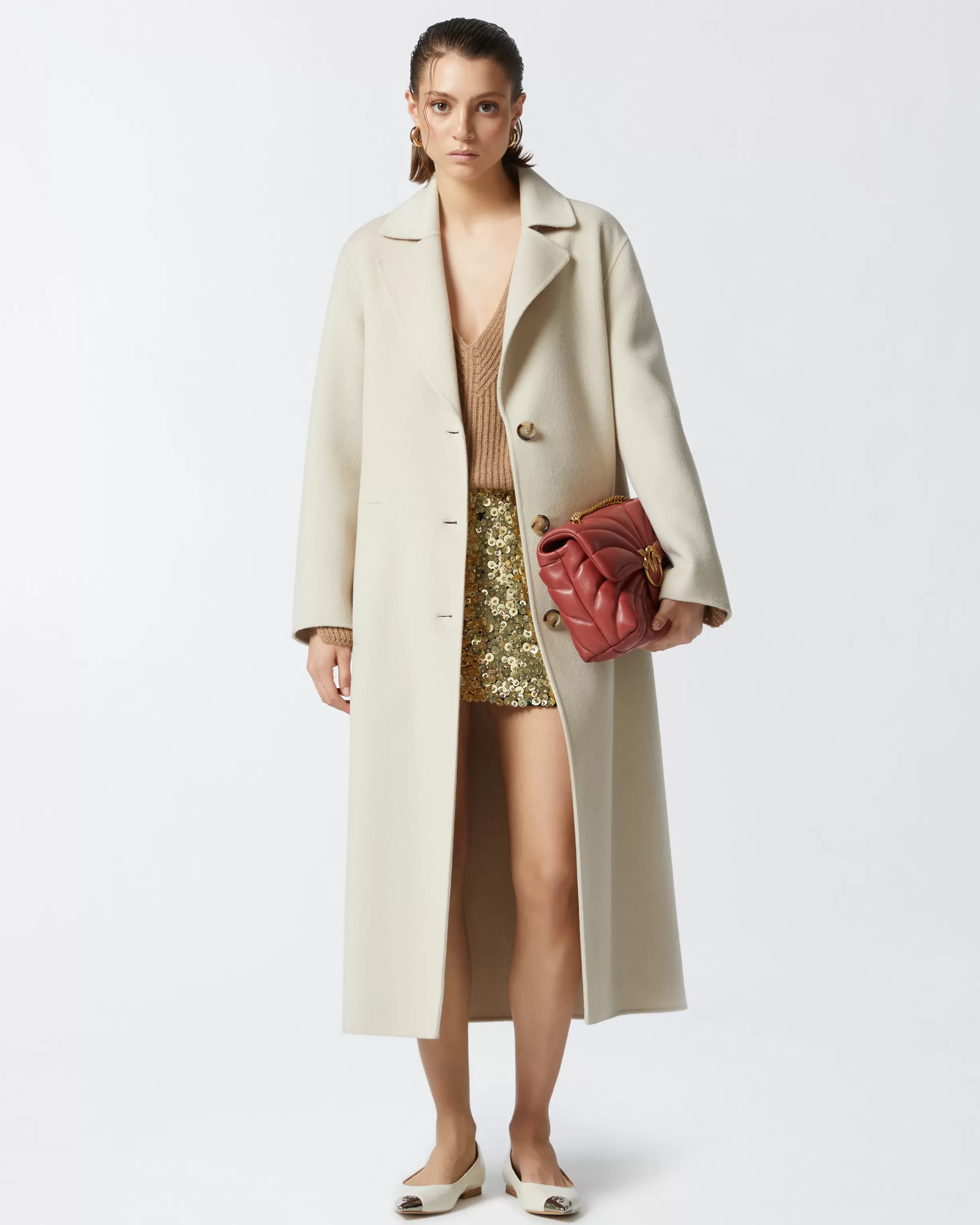 PINKO Long double-layered cloth coat with belt