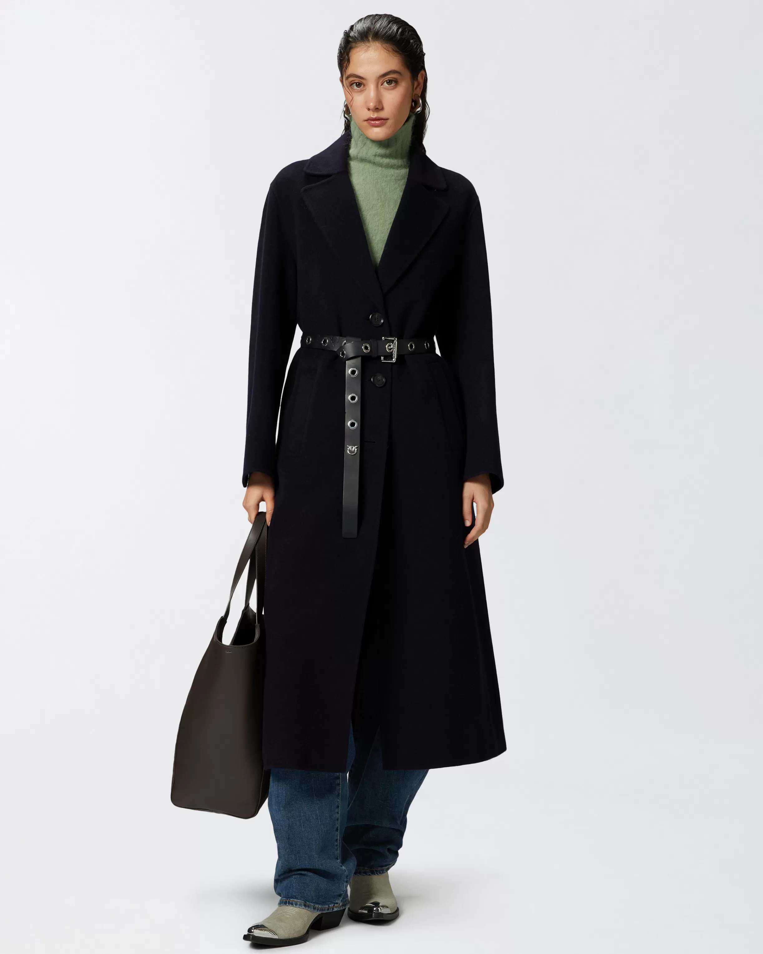 PINKO Long double-layered cloth coat with belt