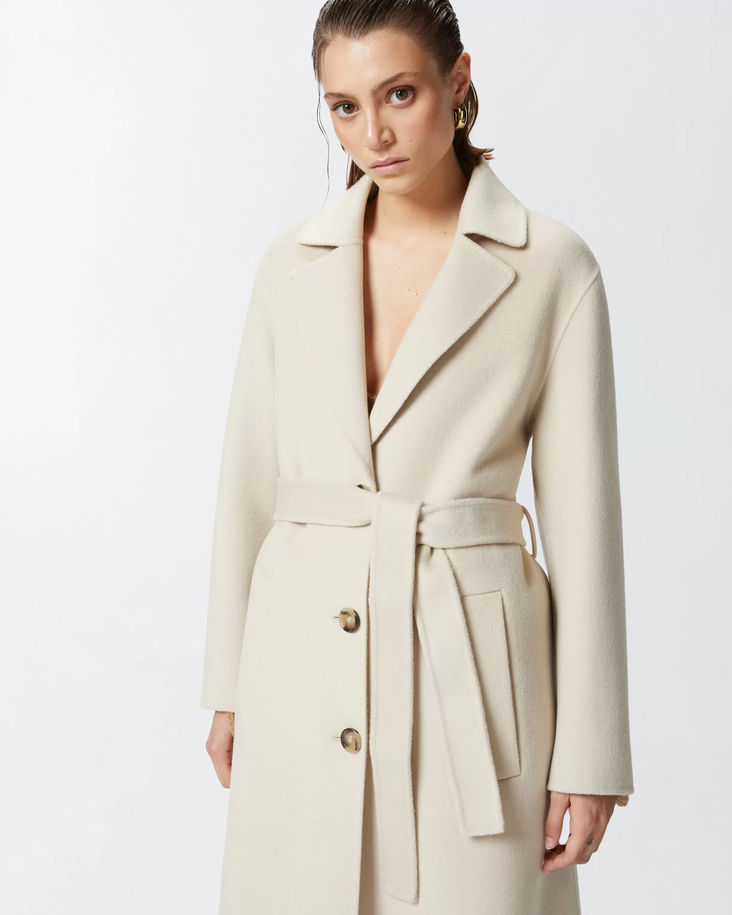 PINKO Long double-layered cloth coat with belt