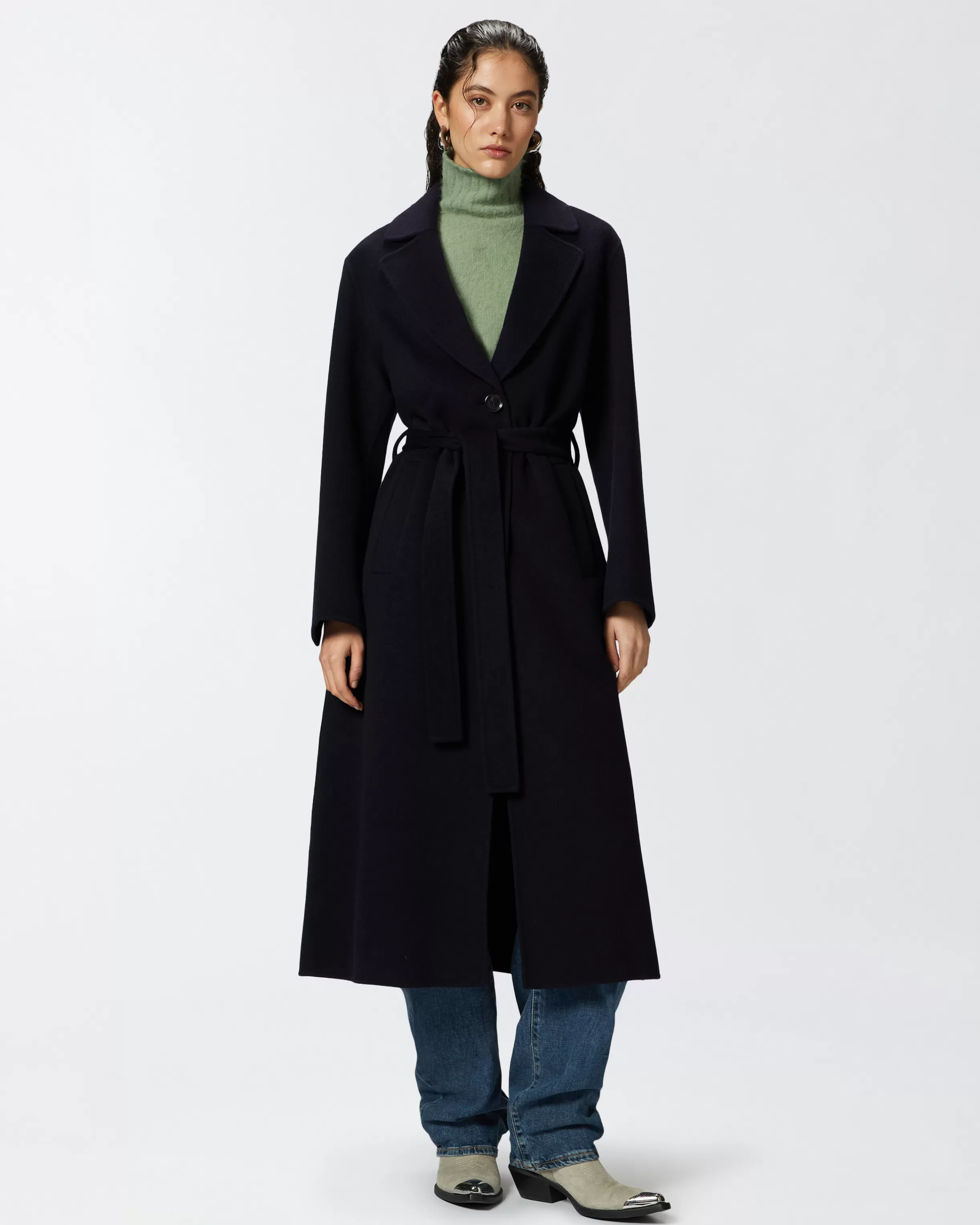 PINKO Long double-layered cloth coat with belt