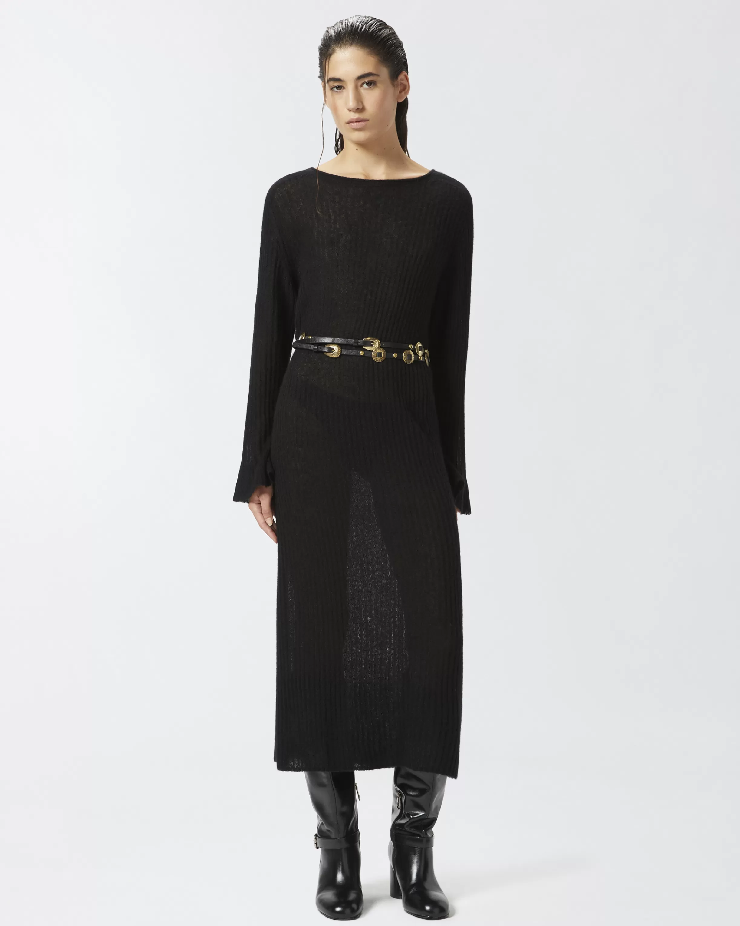 PINKO Long dress in light, veil-effect ribbed knit fabric