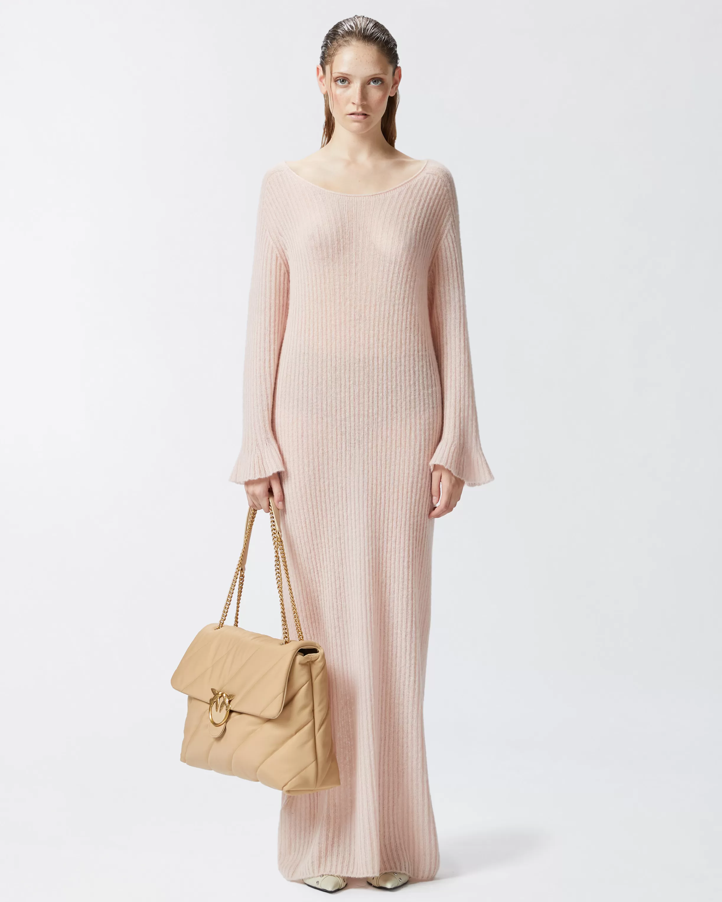 PINKO Long dress in light, veil-effect ribbed knit fabric