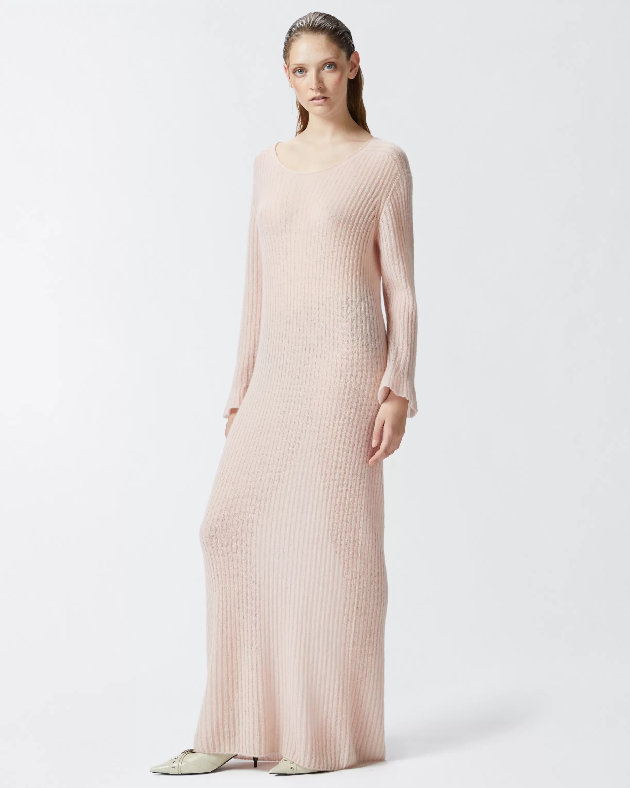 PINKO Long dress in light, veil-effect ribbed knit fabric