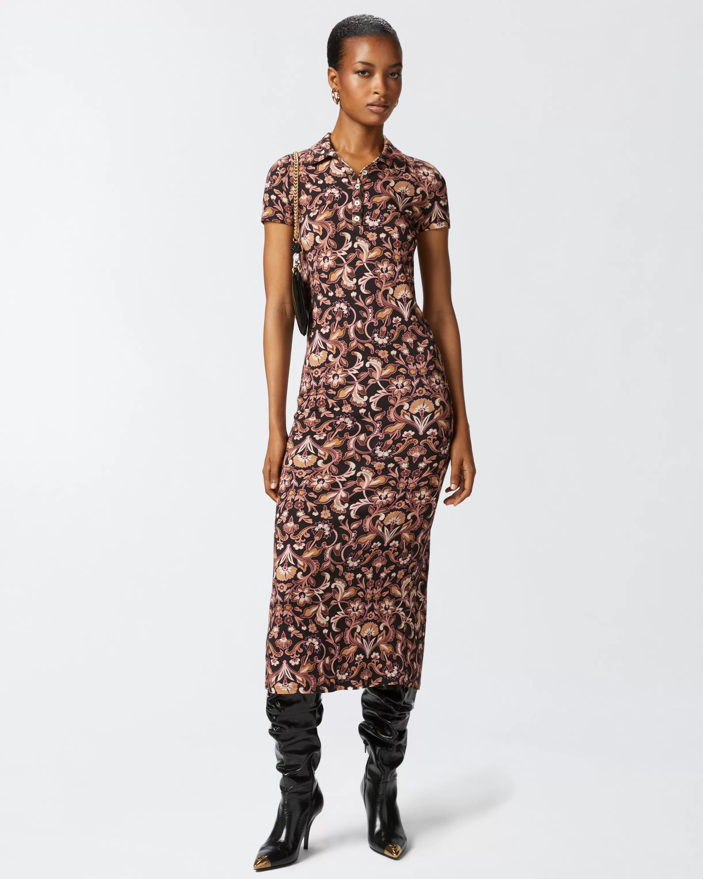 PINKO Long floral dress with short sleeves