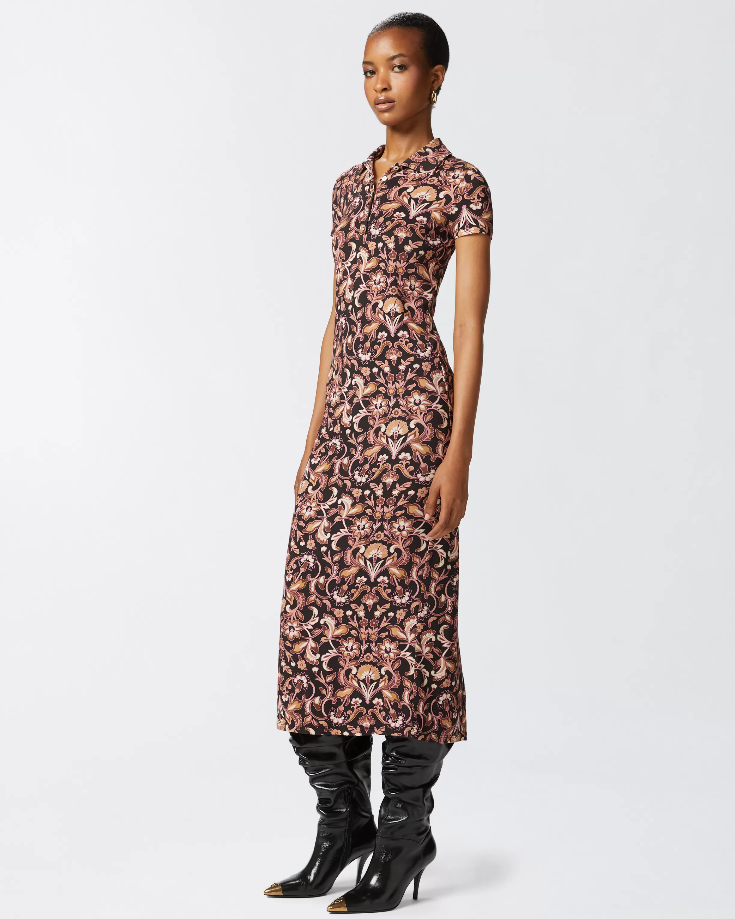 PINKO Long floral dress with short sleeves