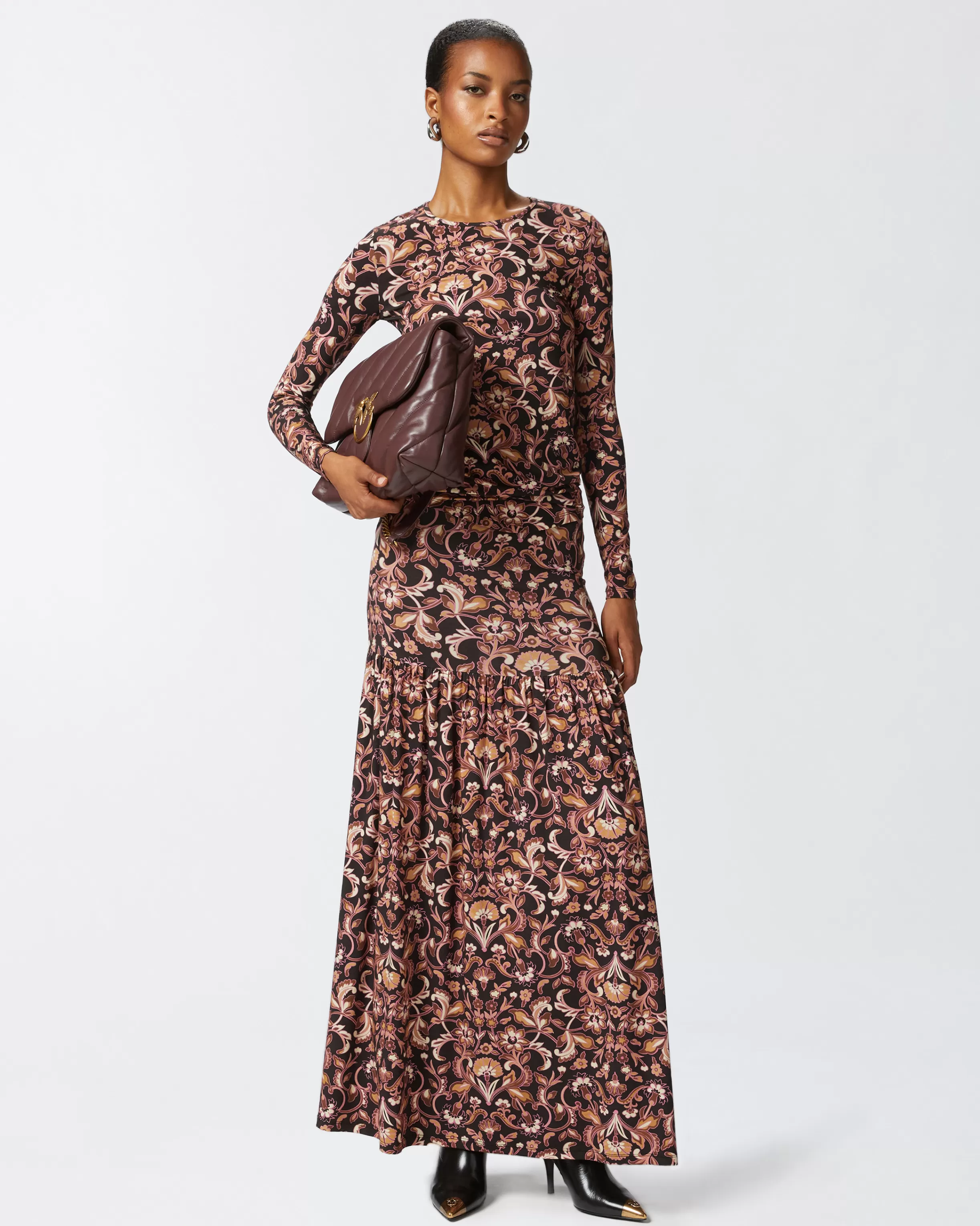 PINKO Long floral jersey skirt