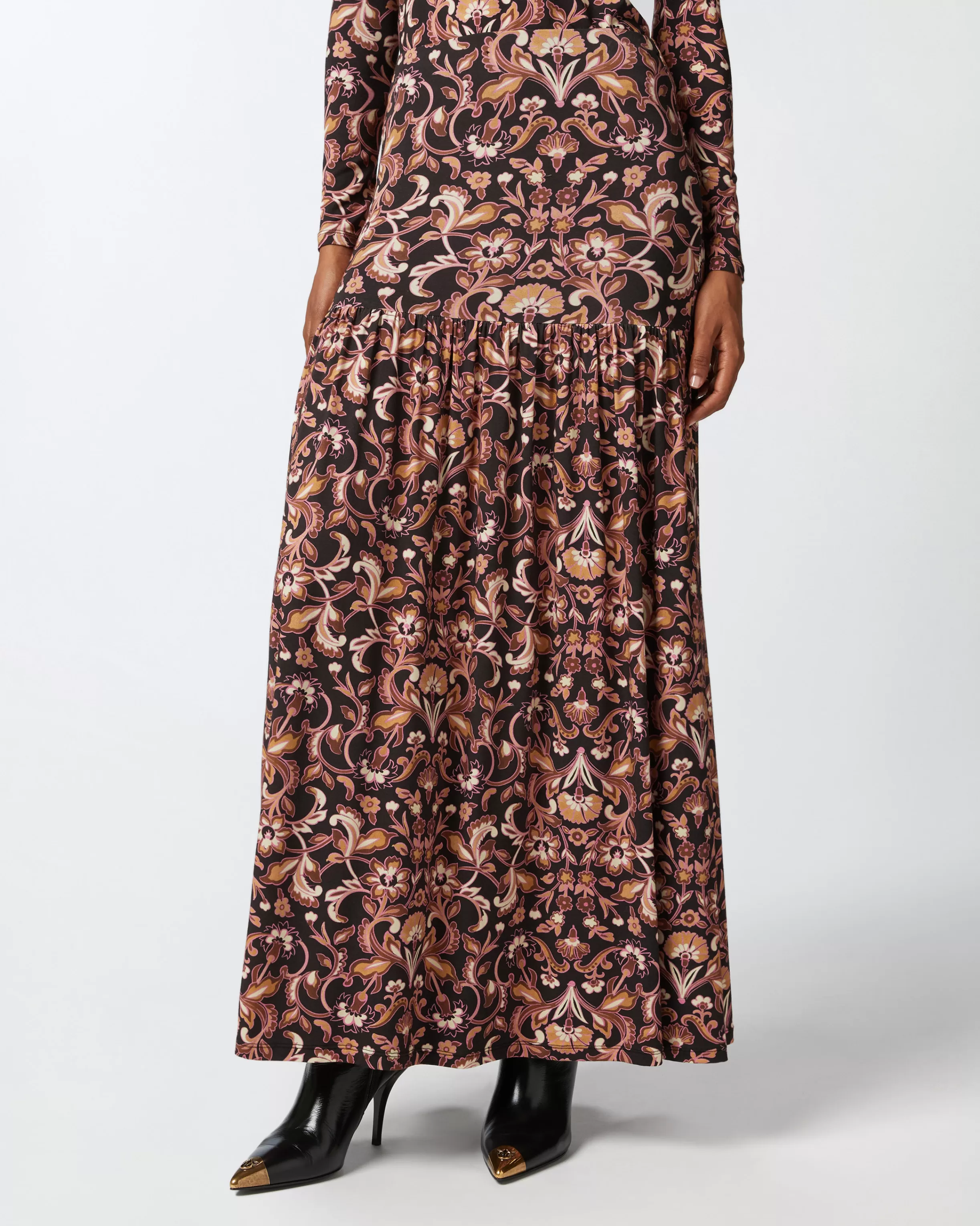 PINKO Long floral jersey skirt