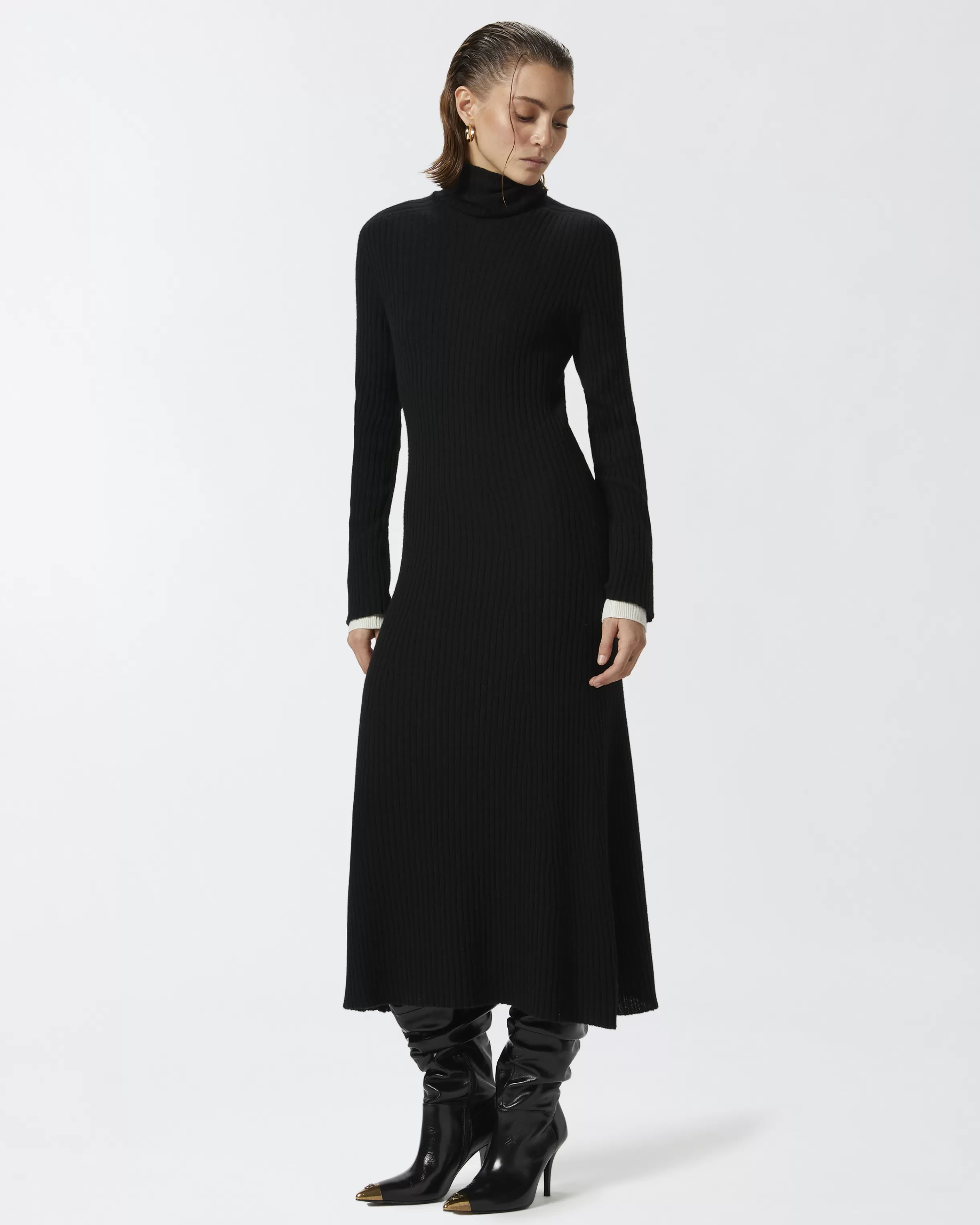 PINKO Long ribbed knit cashmere-blend dress