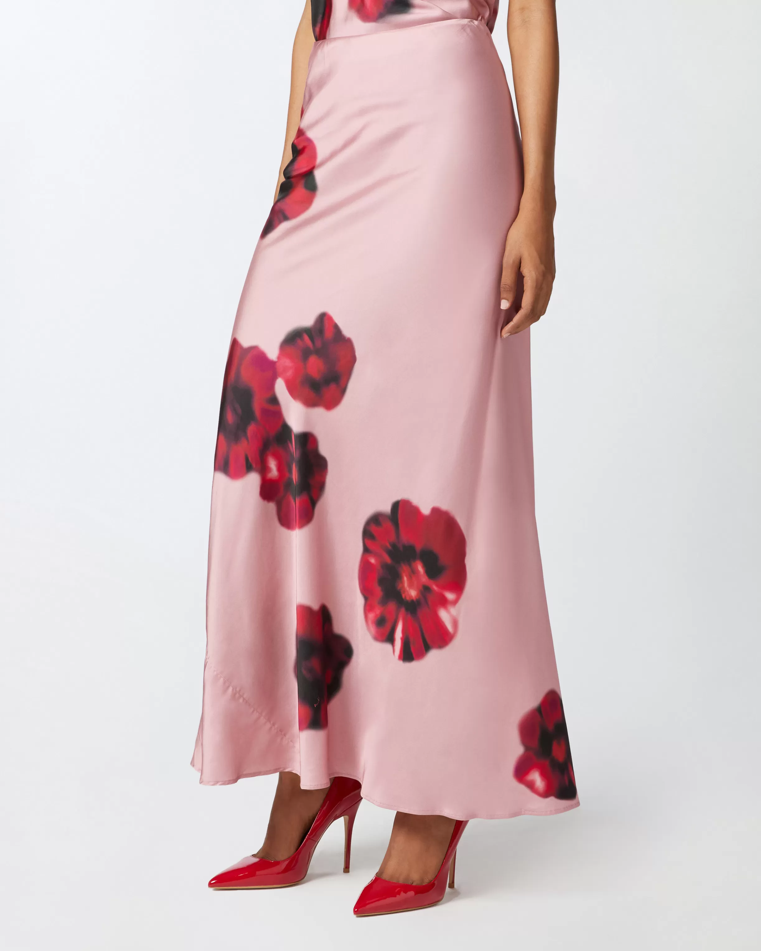 PINKO Long satin skirt with floral print