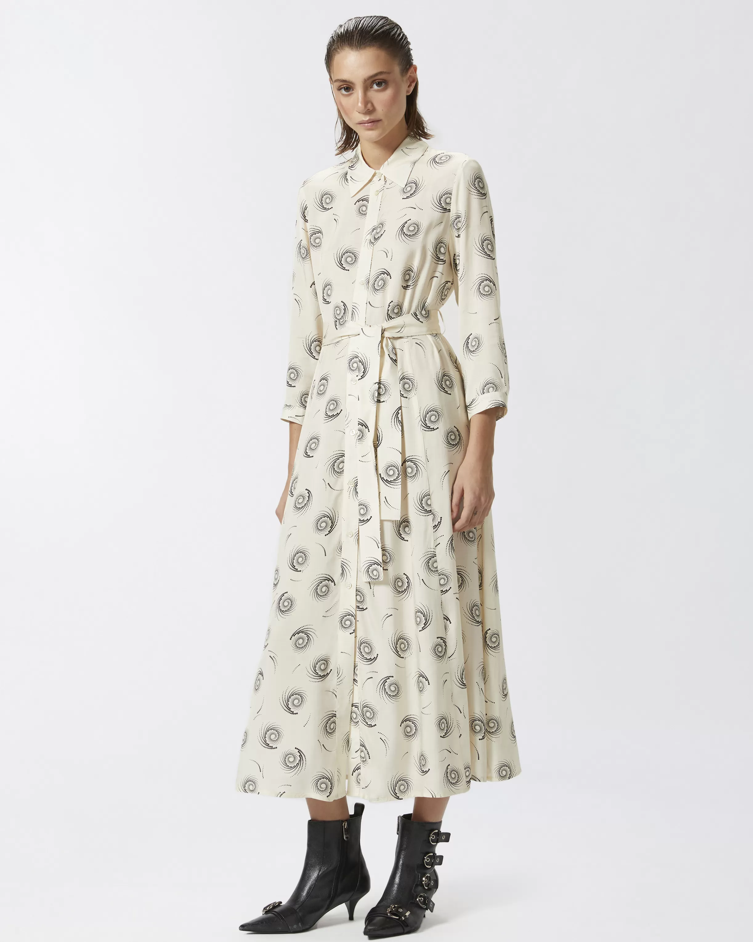 PINKO Long shirt dress in swirl-print twill