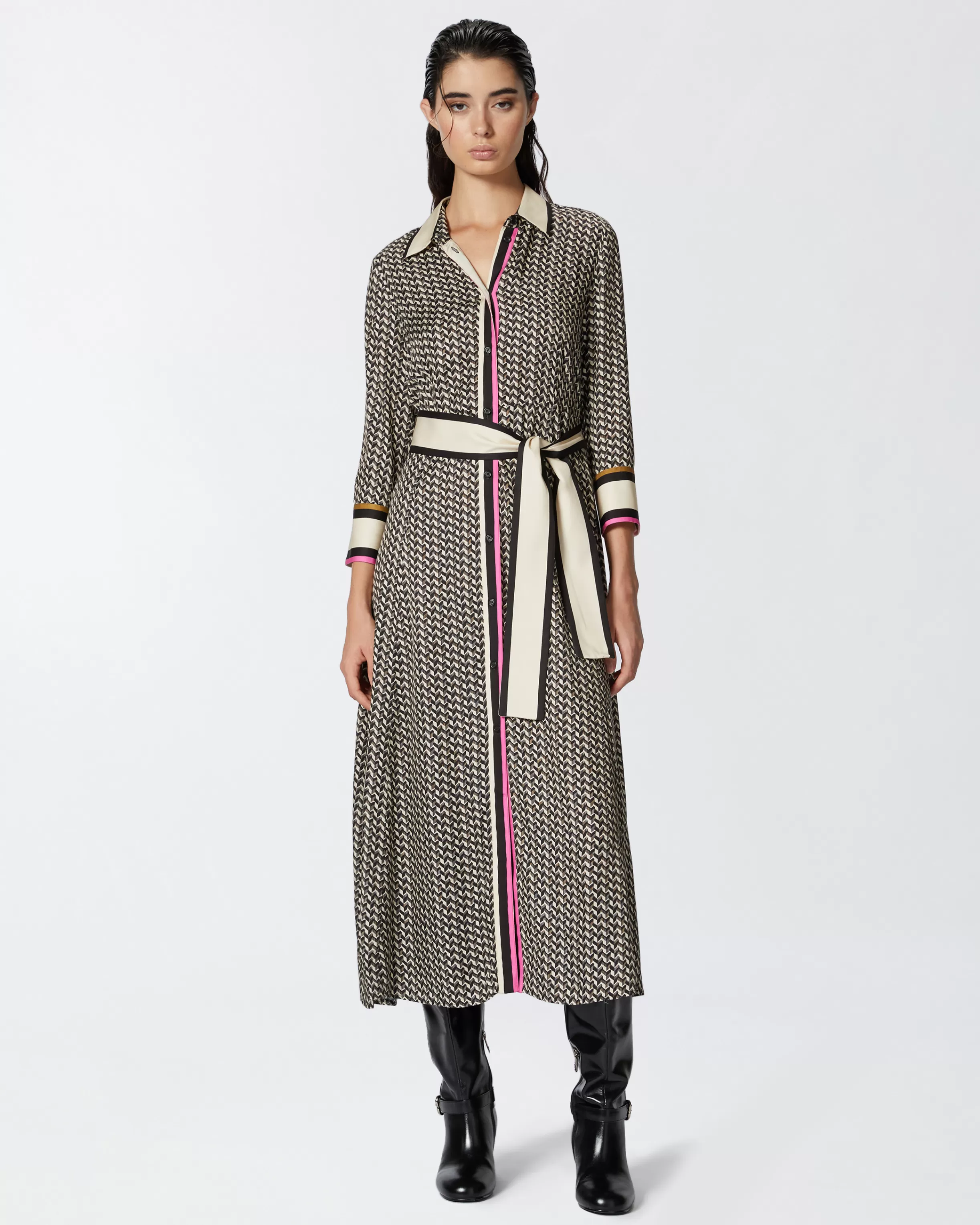 PINKO Long shirt dress with foulard print