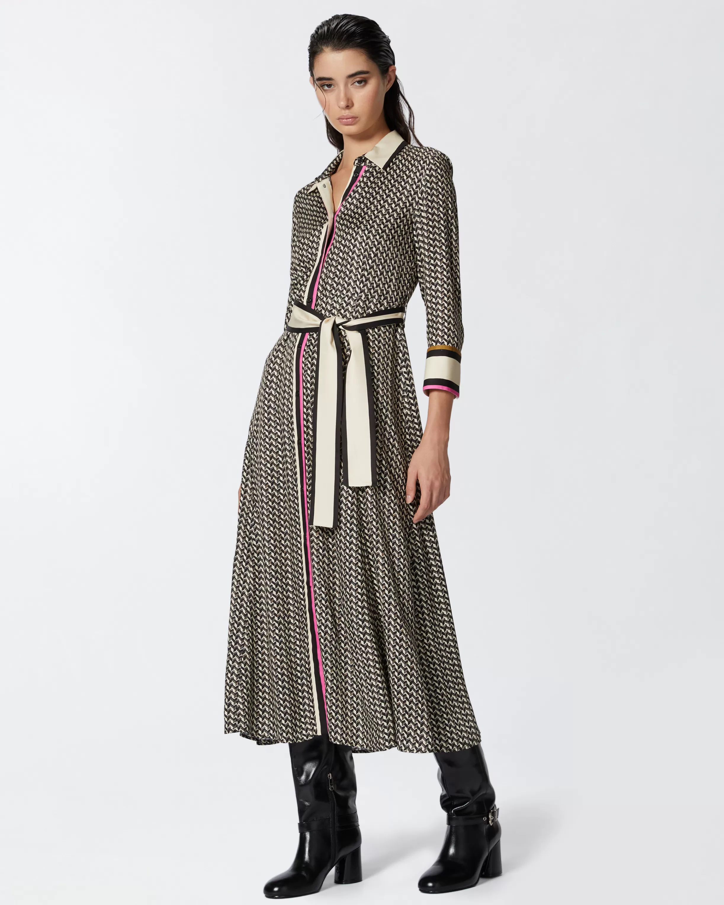 PINKO Long shirt dress with foulard print