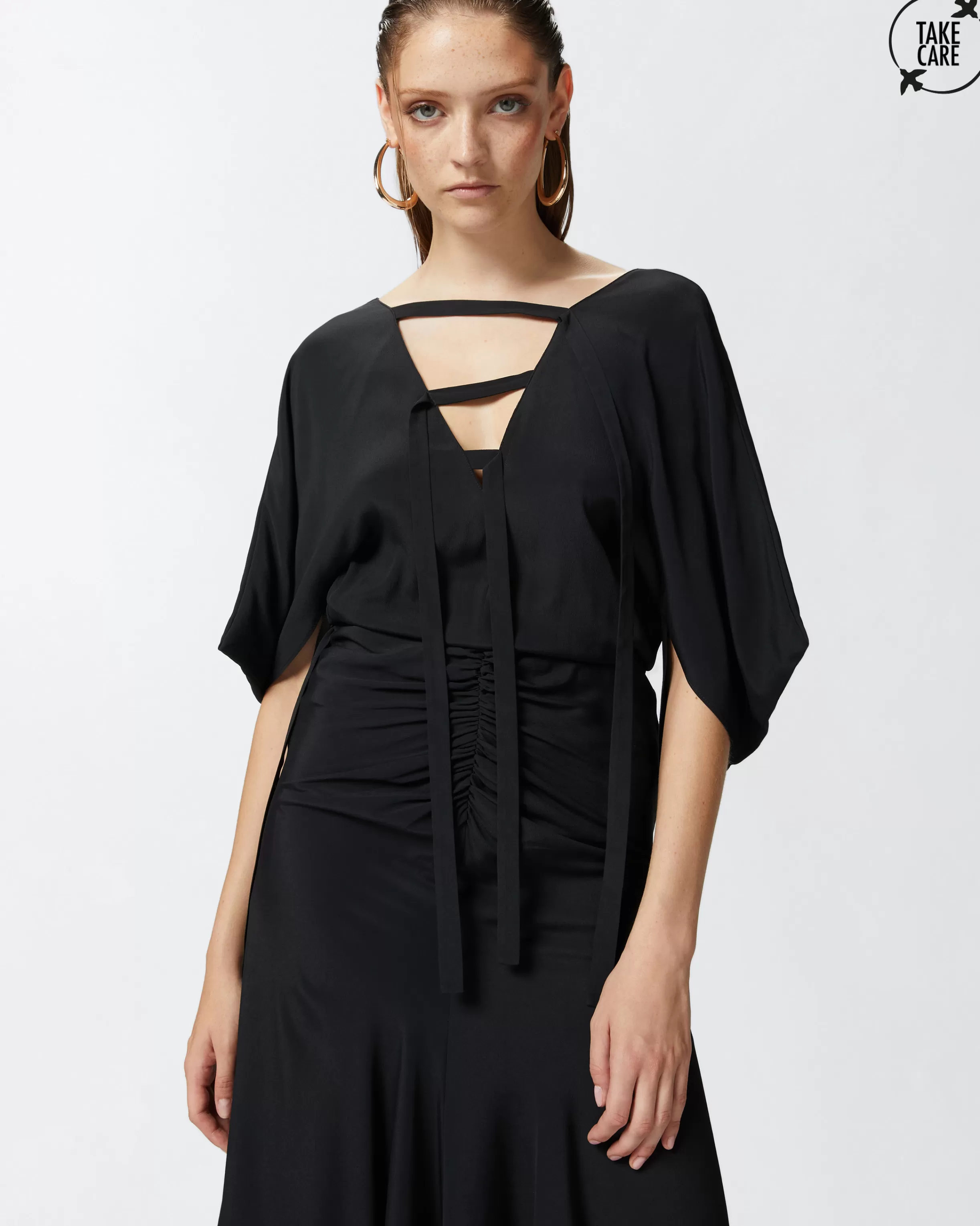 PINKO Long silk-blend crepe dress