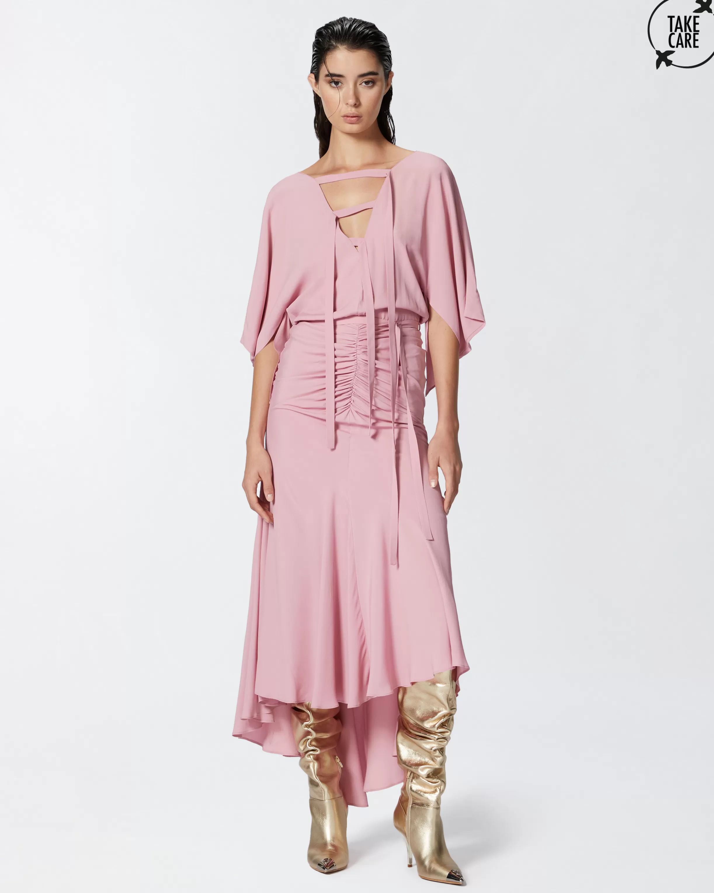 PINKO Long silk-blend crepe dress