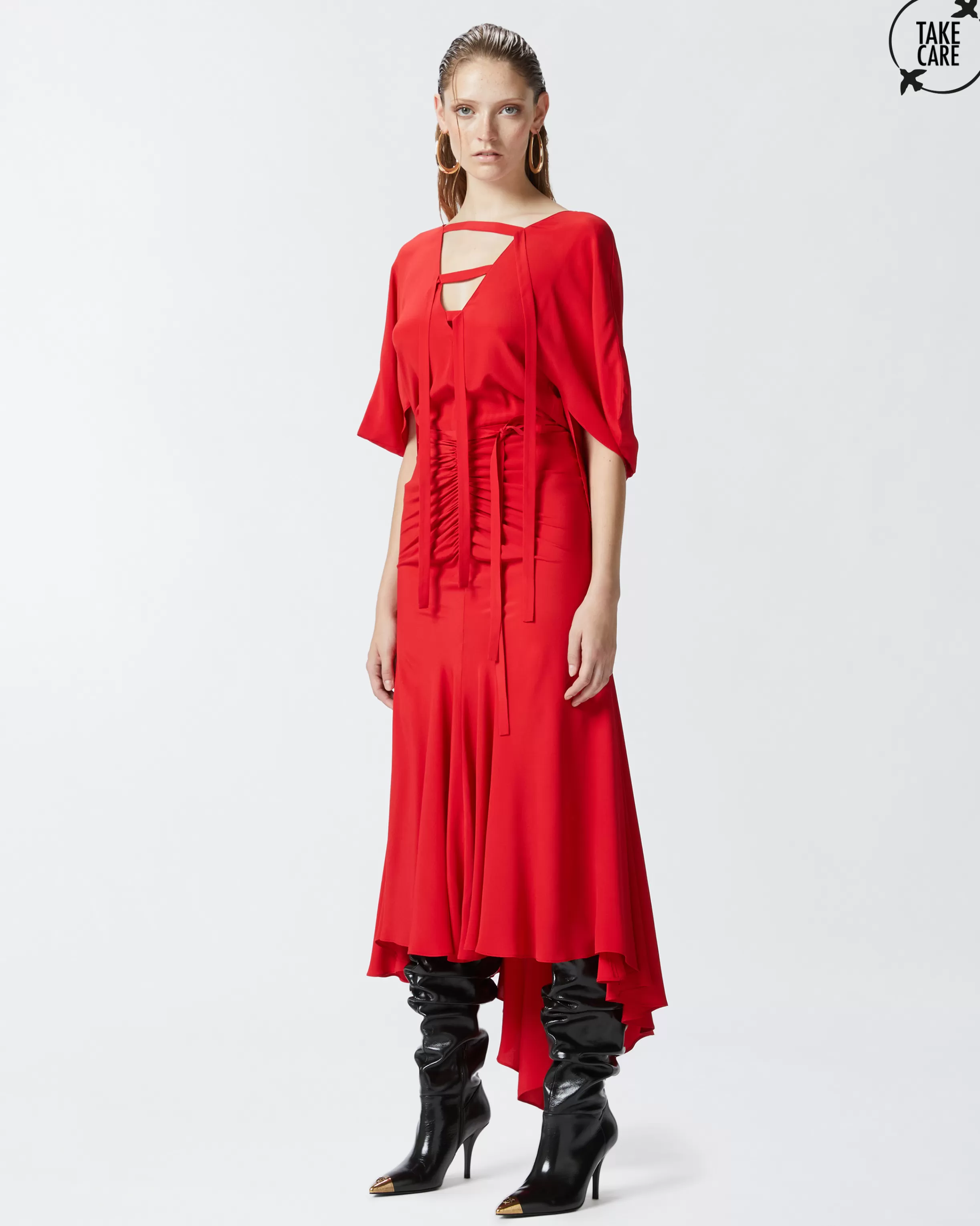 PINKO Long silk-blend crepe dress