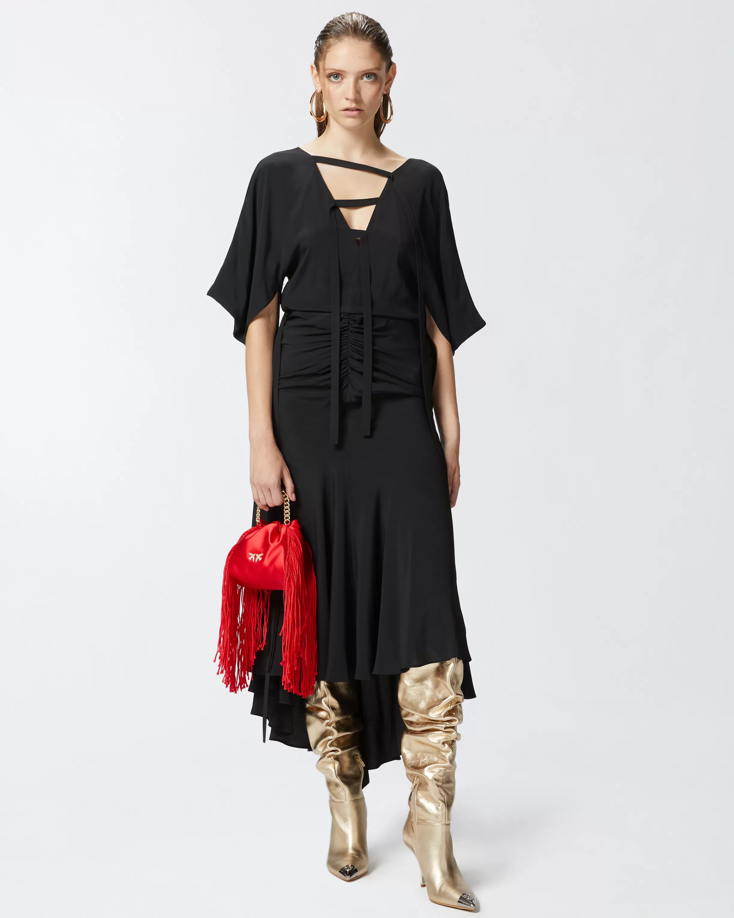 PINKO Long silk-blend crepe dress