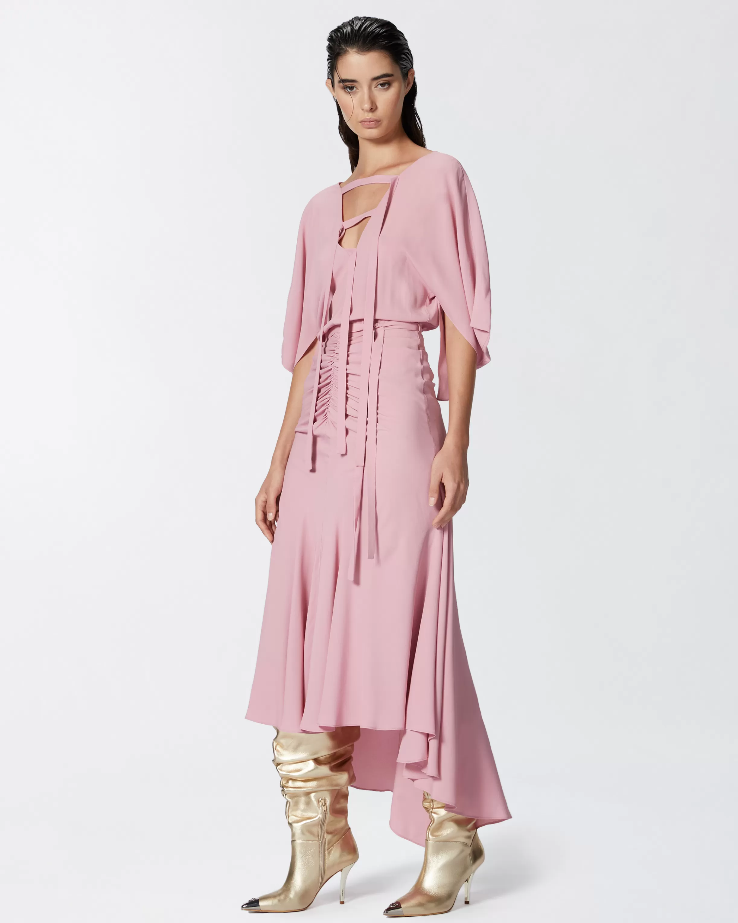 PINKO Long silk-blend crepe dress