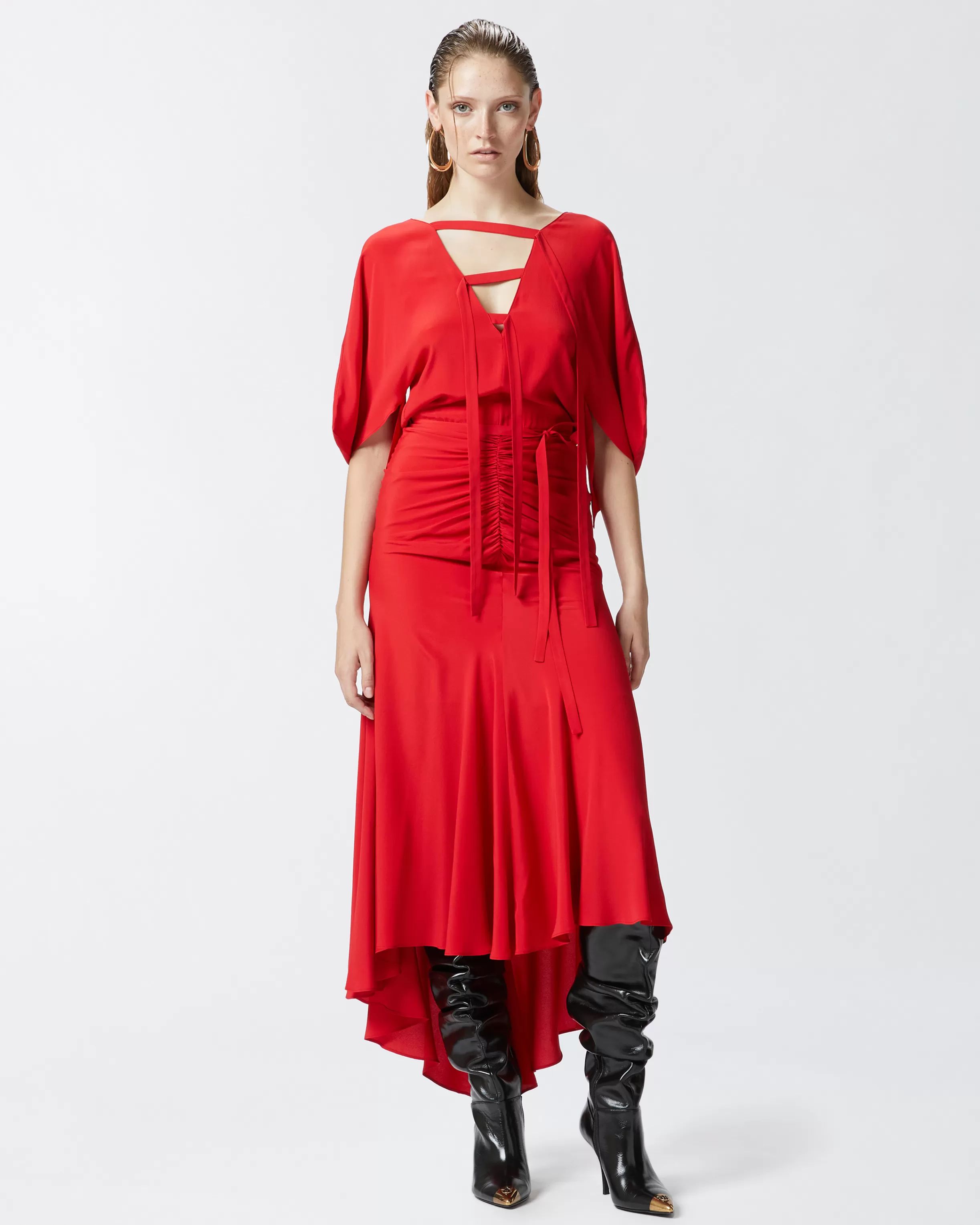 PINKO Long silk-blend crepe dress