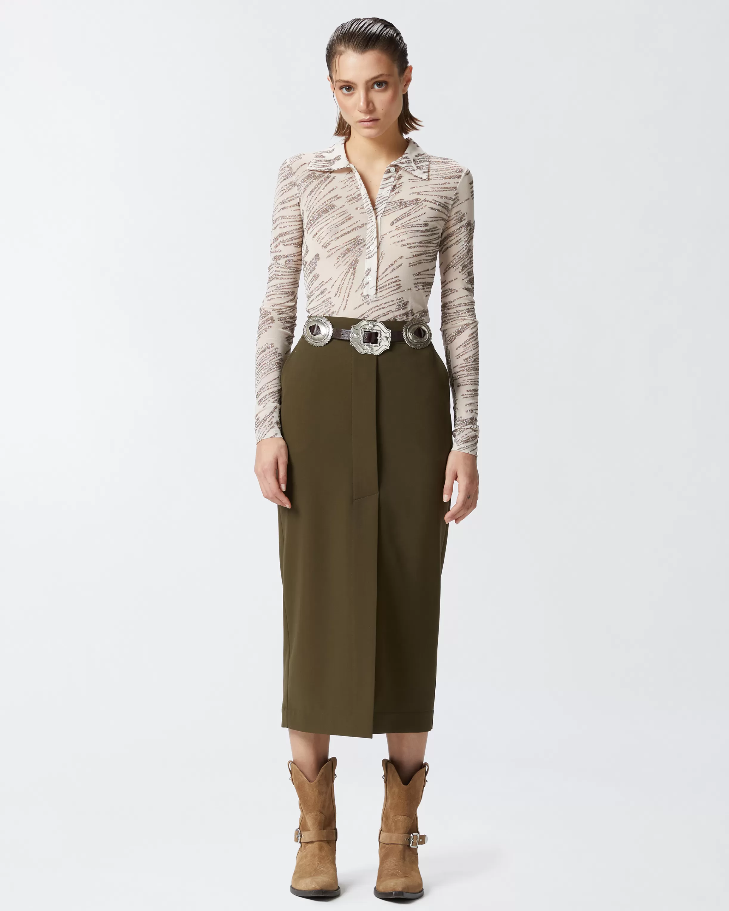 PINKO Long utility skirt in fluid fabric