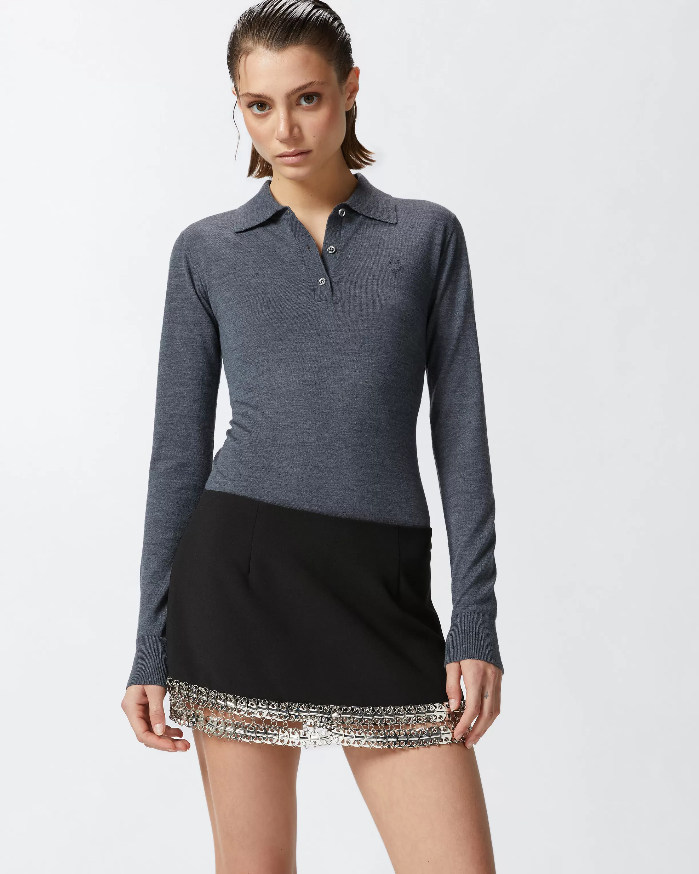 PINKO Long-sleeved polo sweater in extra-fine wool