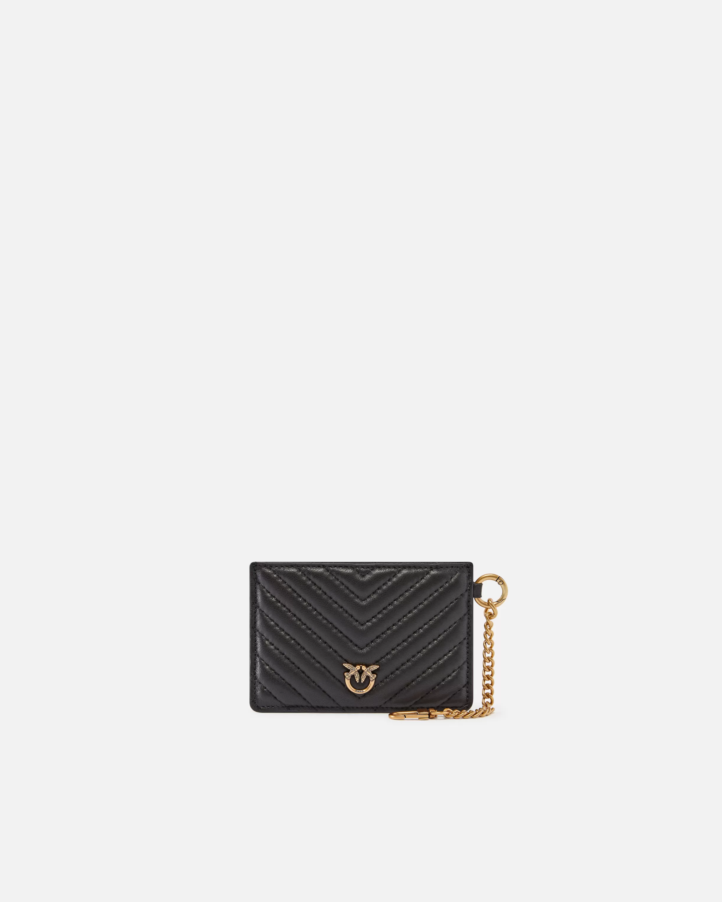 PINKO Matelassé leather card holder with chain