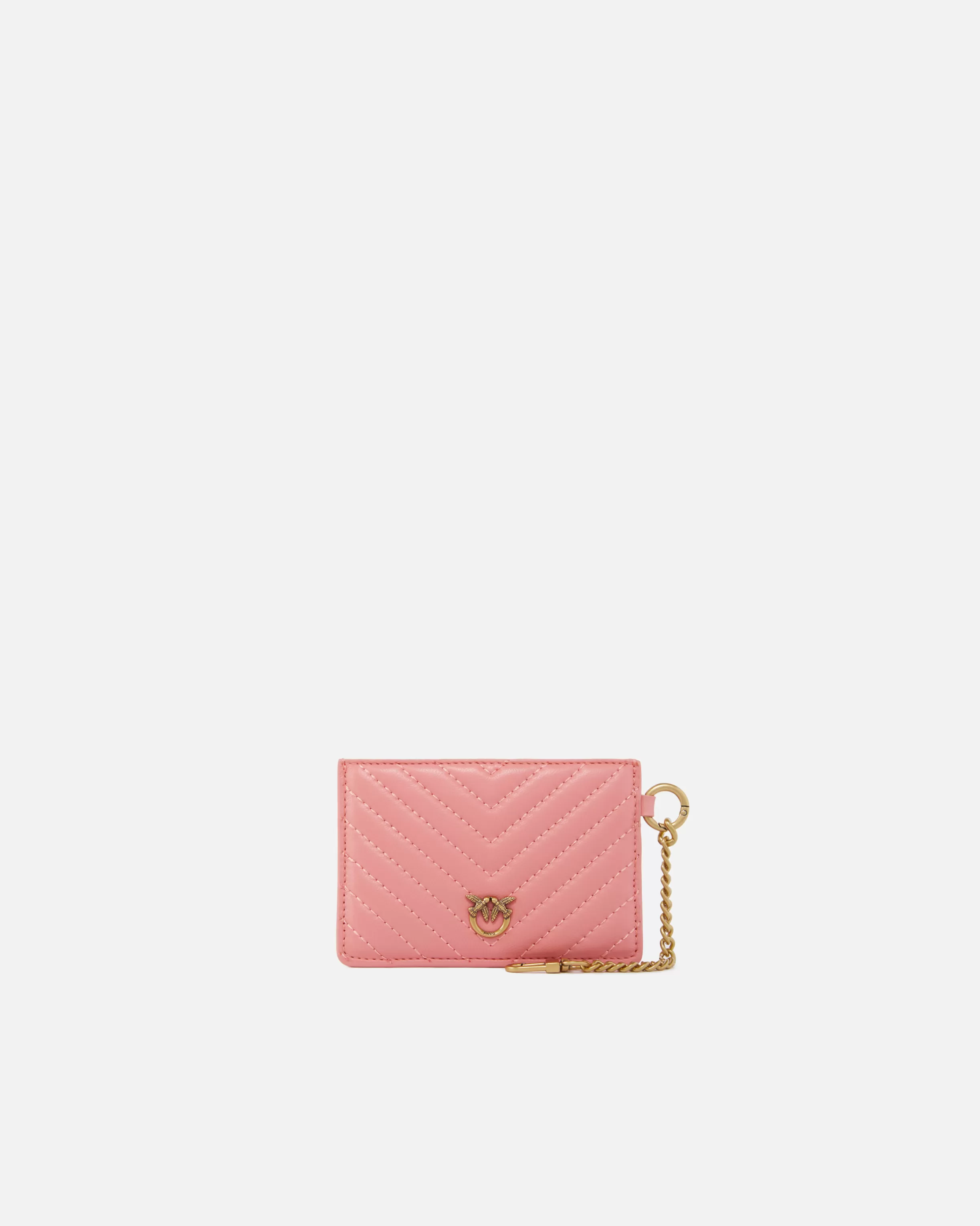 PINKO Matelassé leather card holder with chain