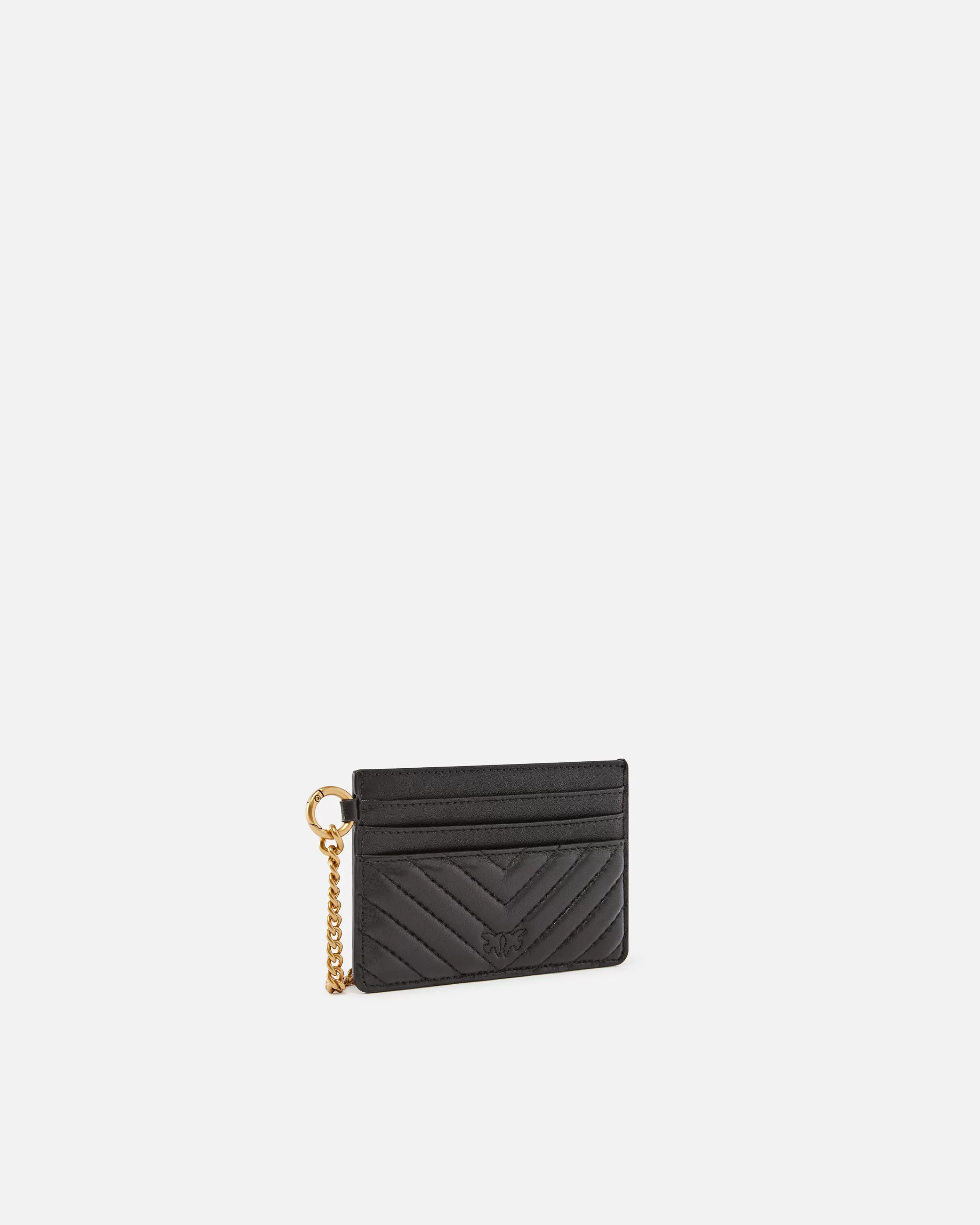 PINKO Matelassé leather card holder with chain