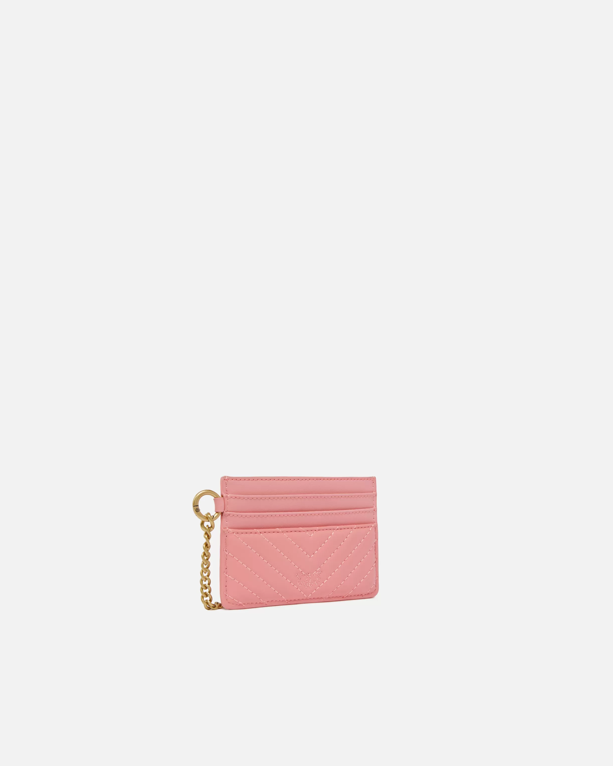 PINKO Matelassé leather card holder with chain