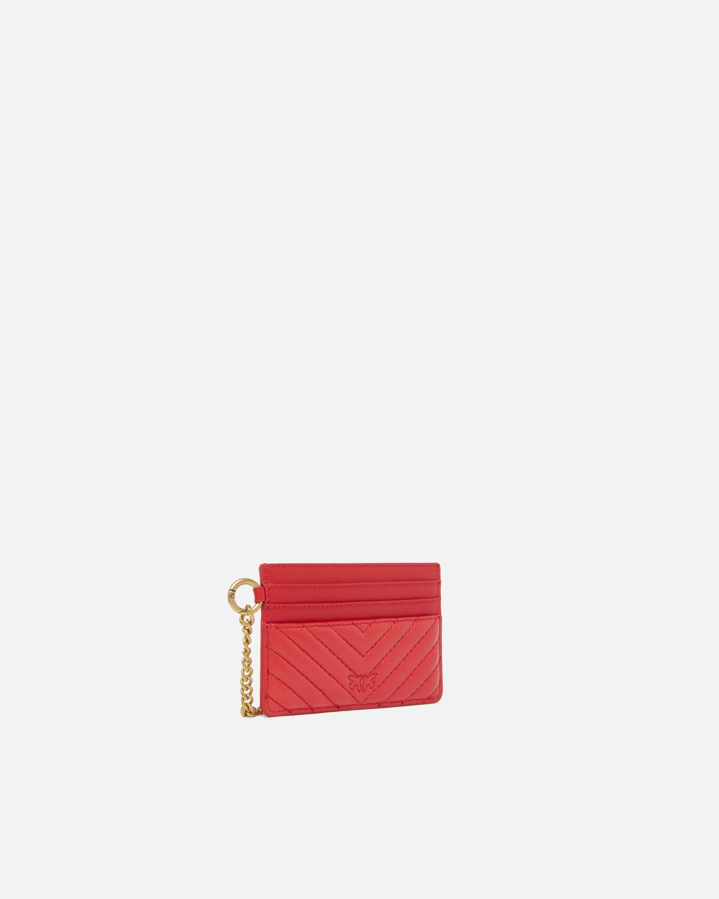 PINKO Matelassé leather card holder with chain