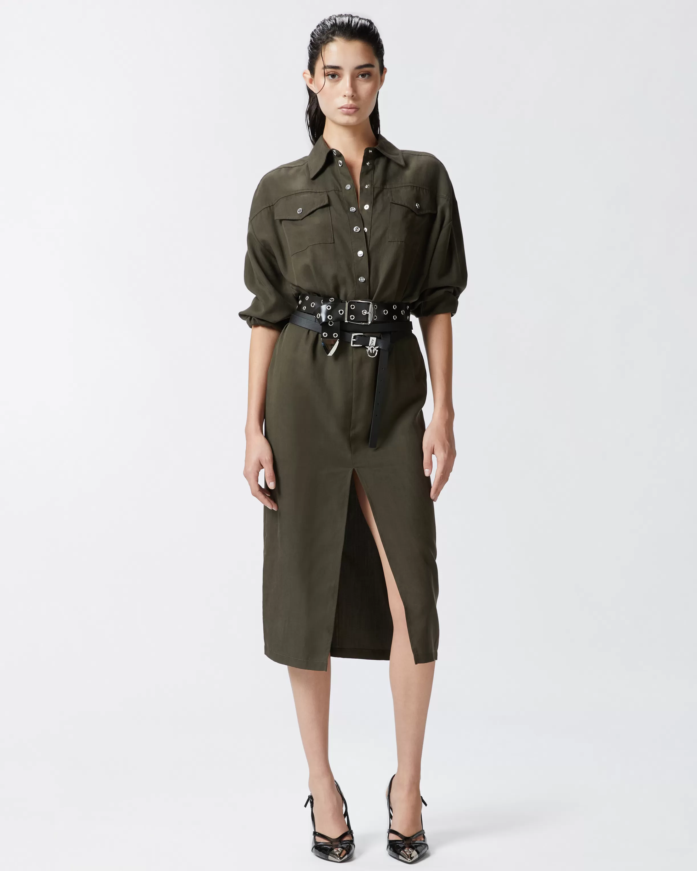 PINKO Midi shirt dress with belt and pockets