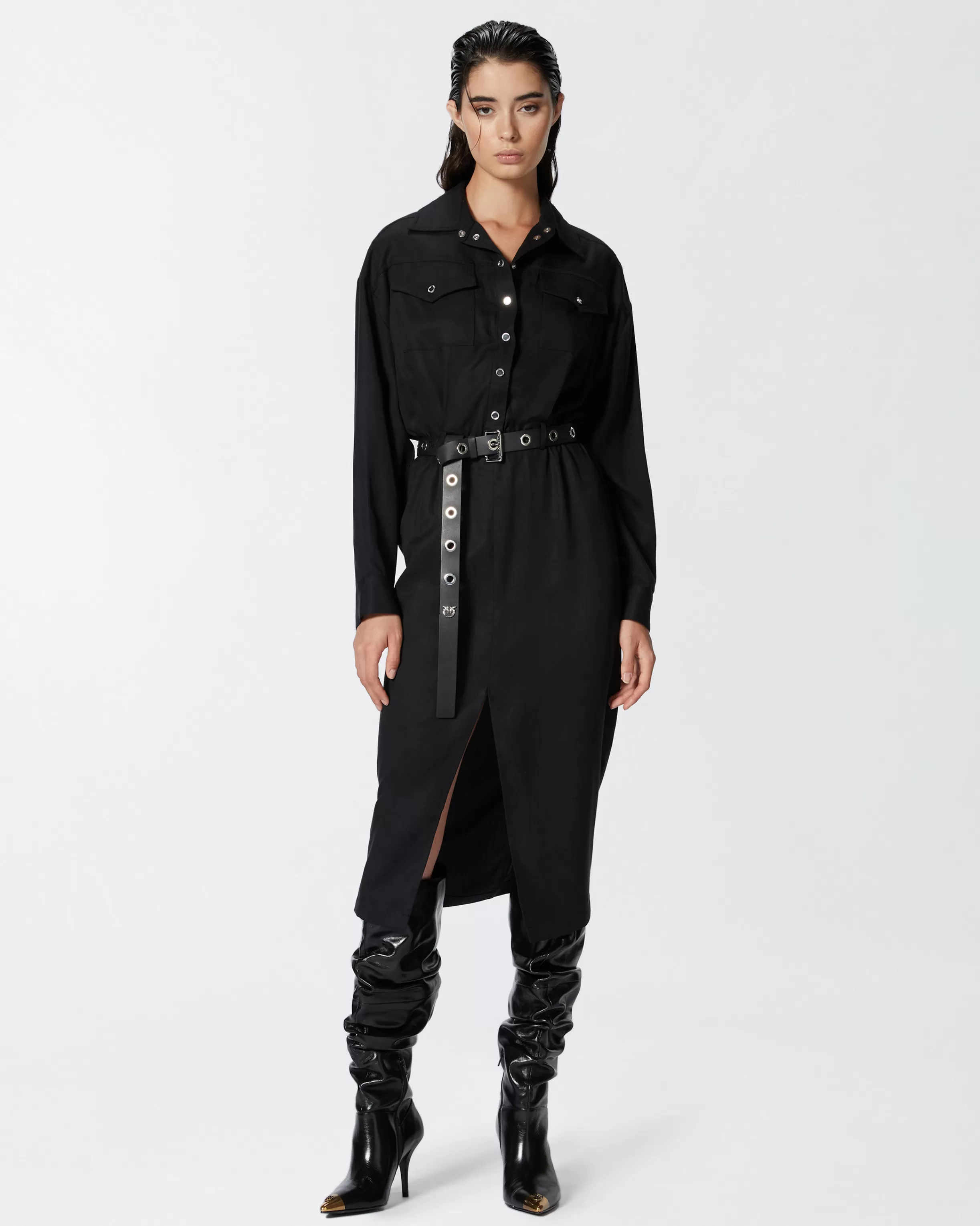 PINKO Midi shirt dress with belt and pockets