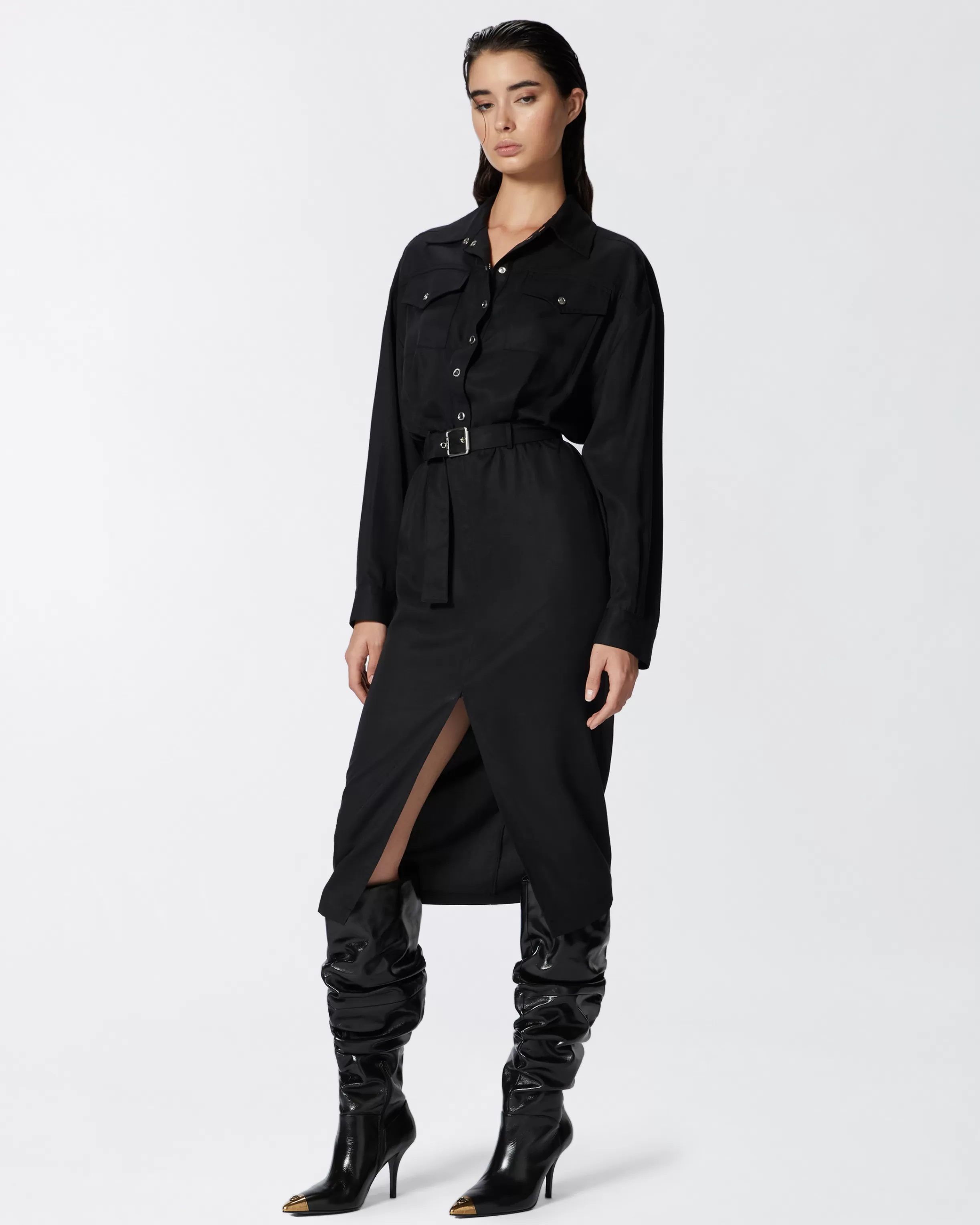 PINKO Midi shirt dress with belt and pockets