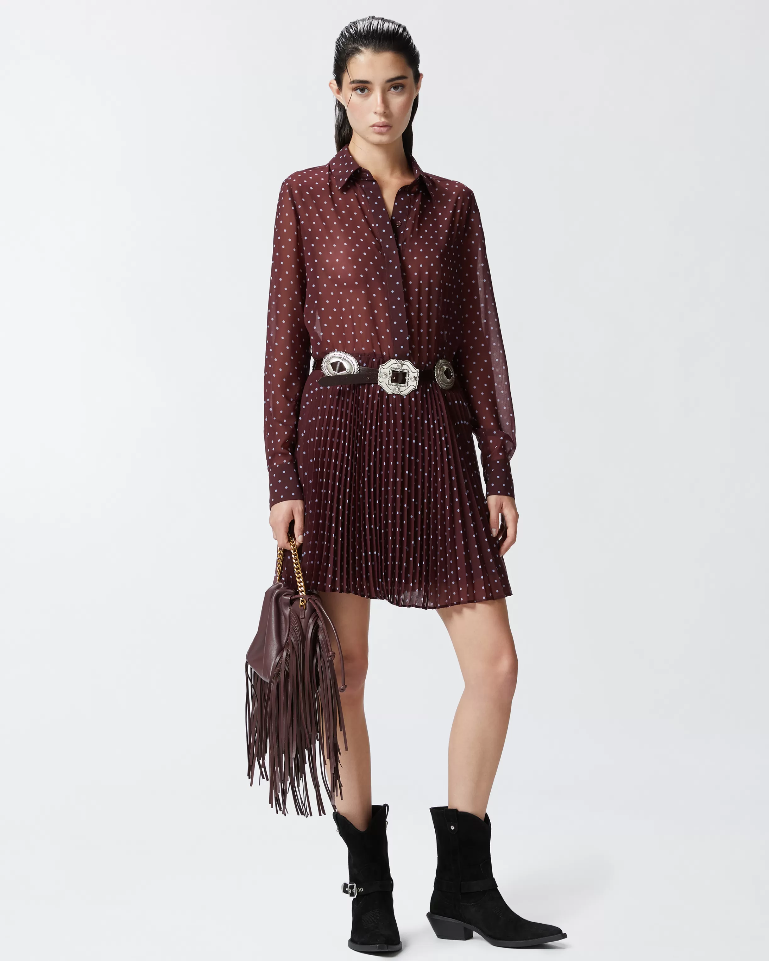 PINKO Mini chiffon shirt dress with polka dots