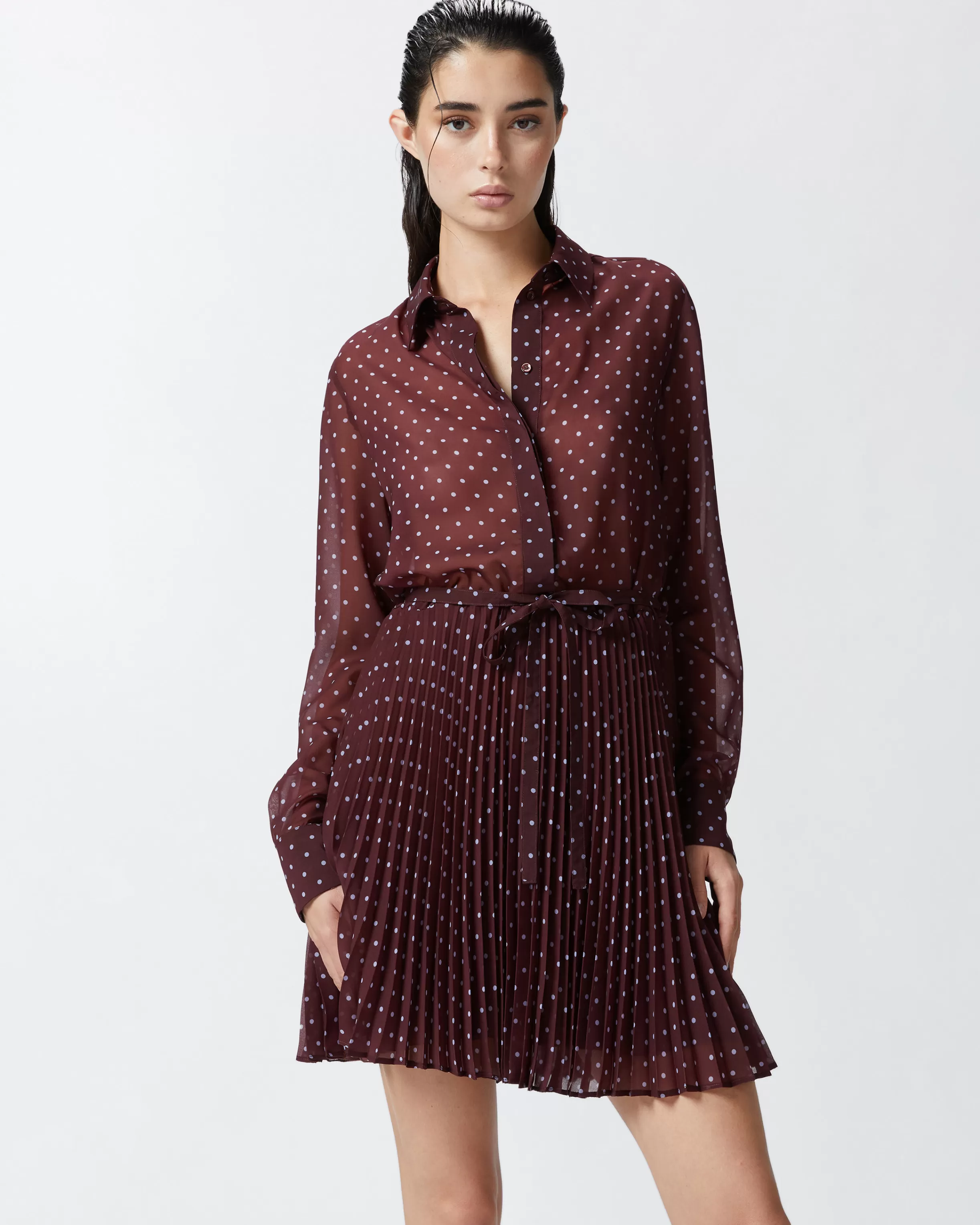 PINKO Mini chiffon shirt dress with polka dots