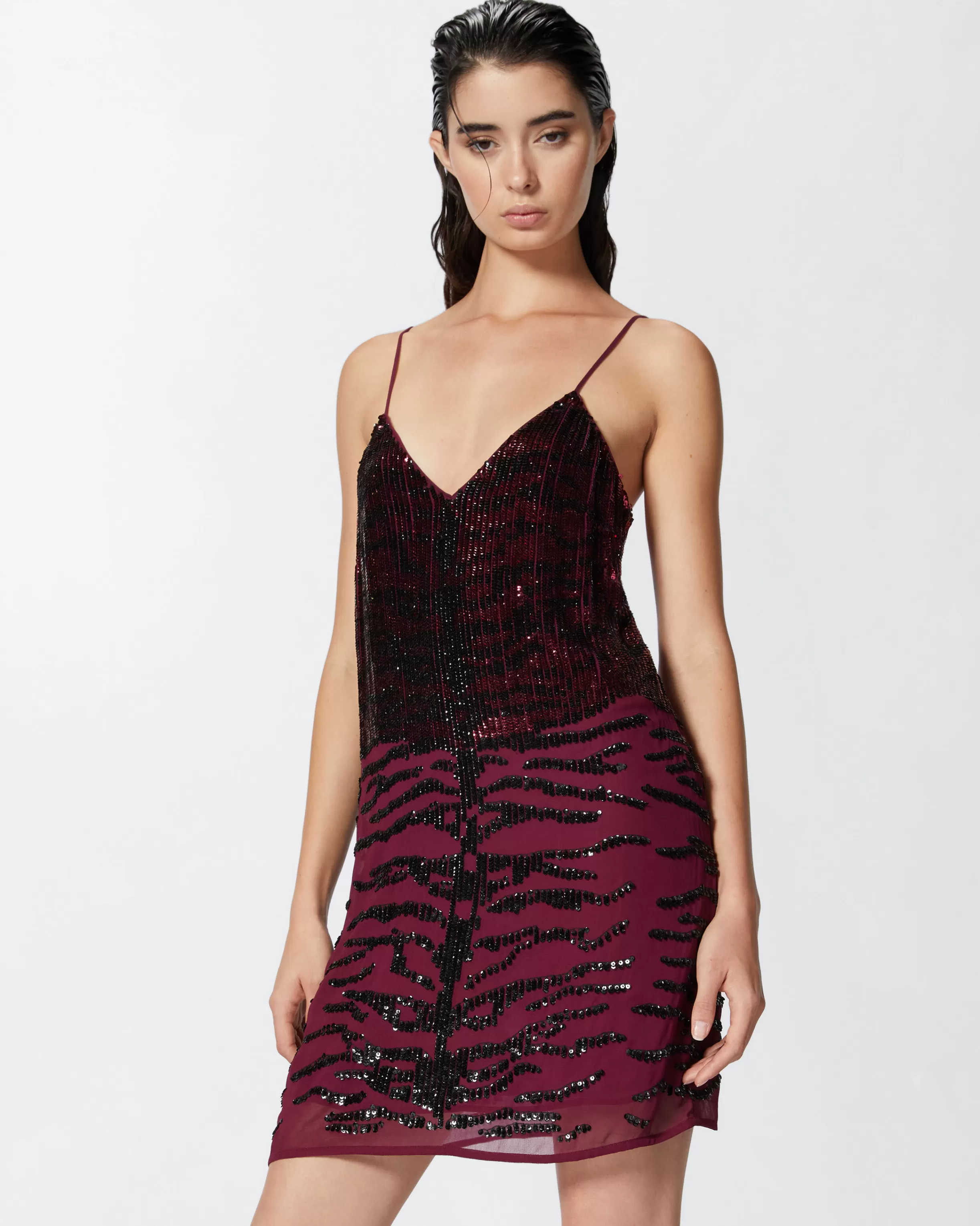 PINKO Mini dress with zebra sequin embroidery