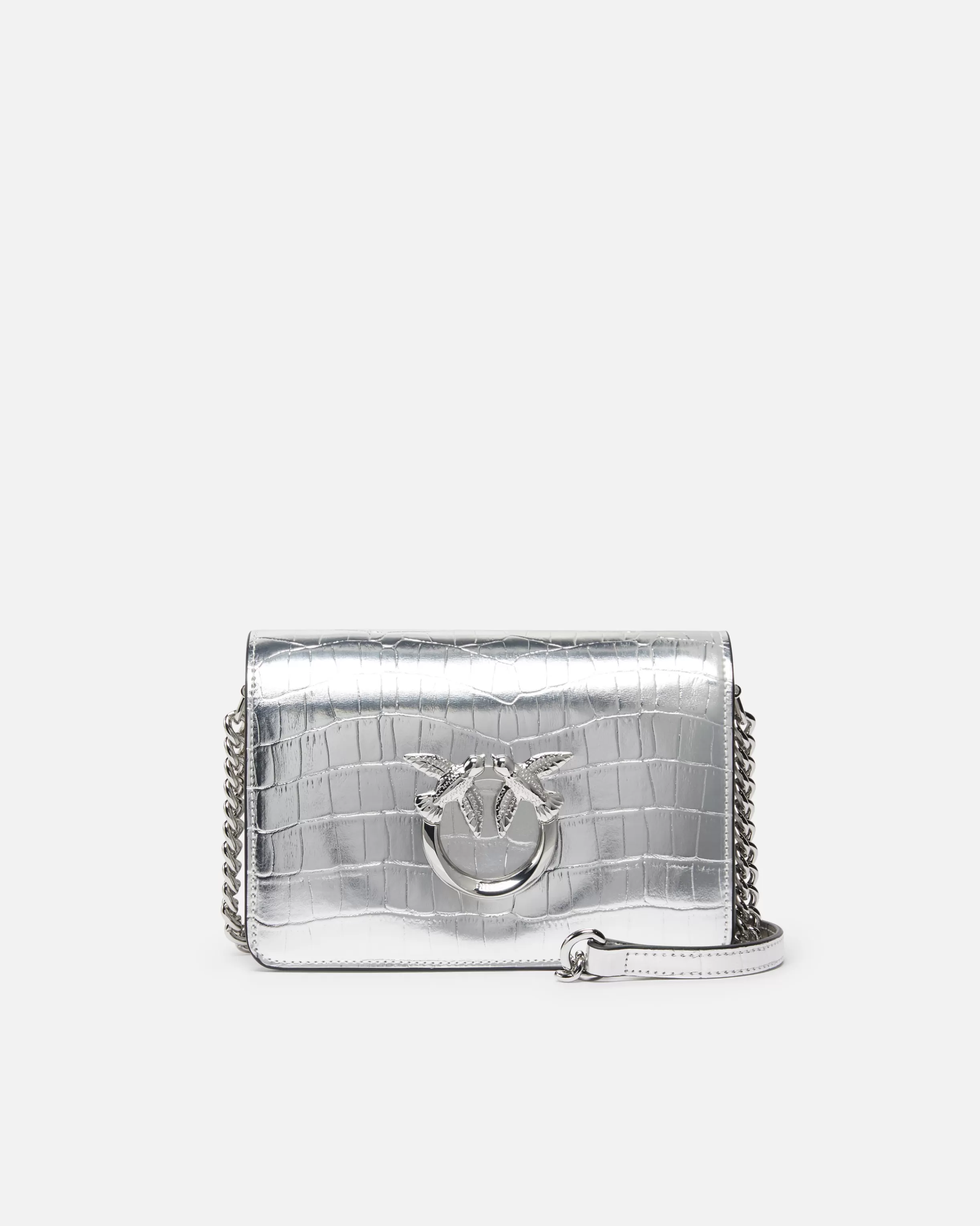 PINKO Mini Love Bag Click bag in metallic crocodile-print leather