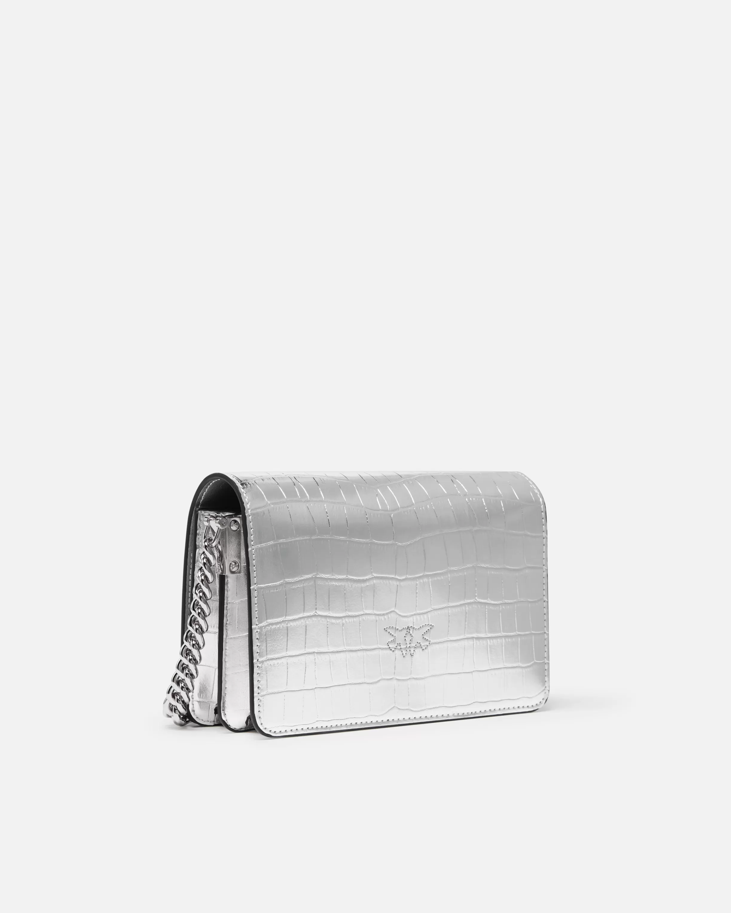 PINKO Mini Love Bag Click bag in metallic crocodile-print leather