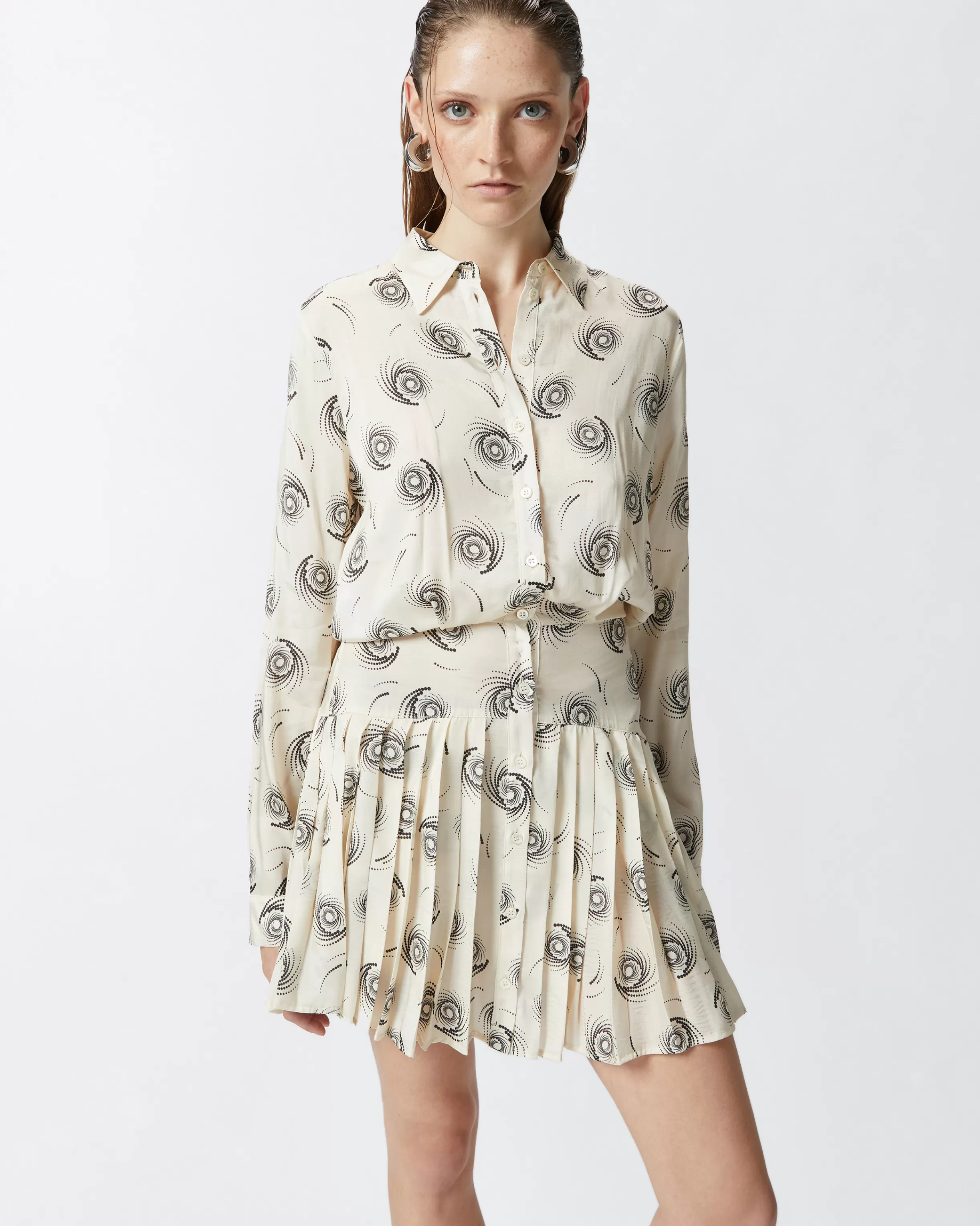 PINKO Mini shirt dress in twill with swirl print