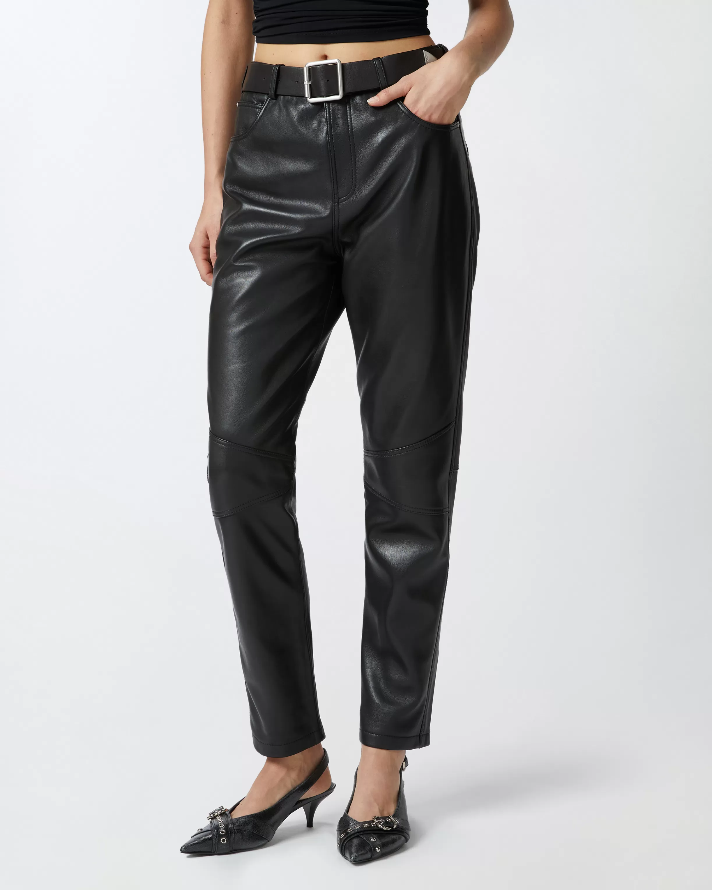 PINKO Nappa leather long trousers with belt