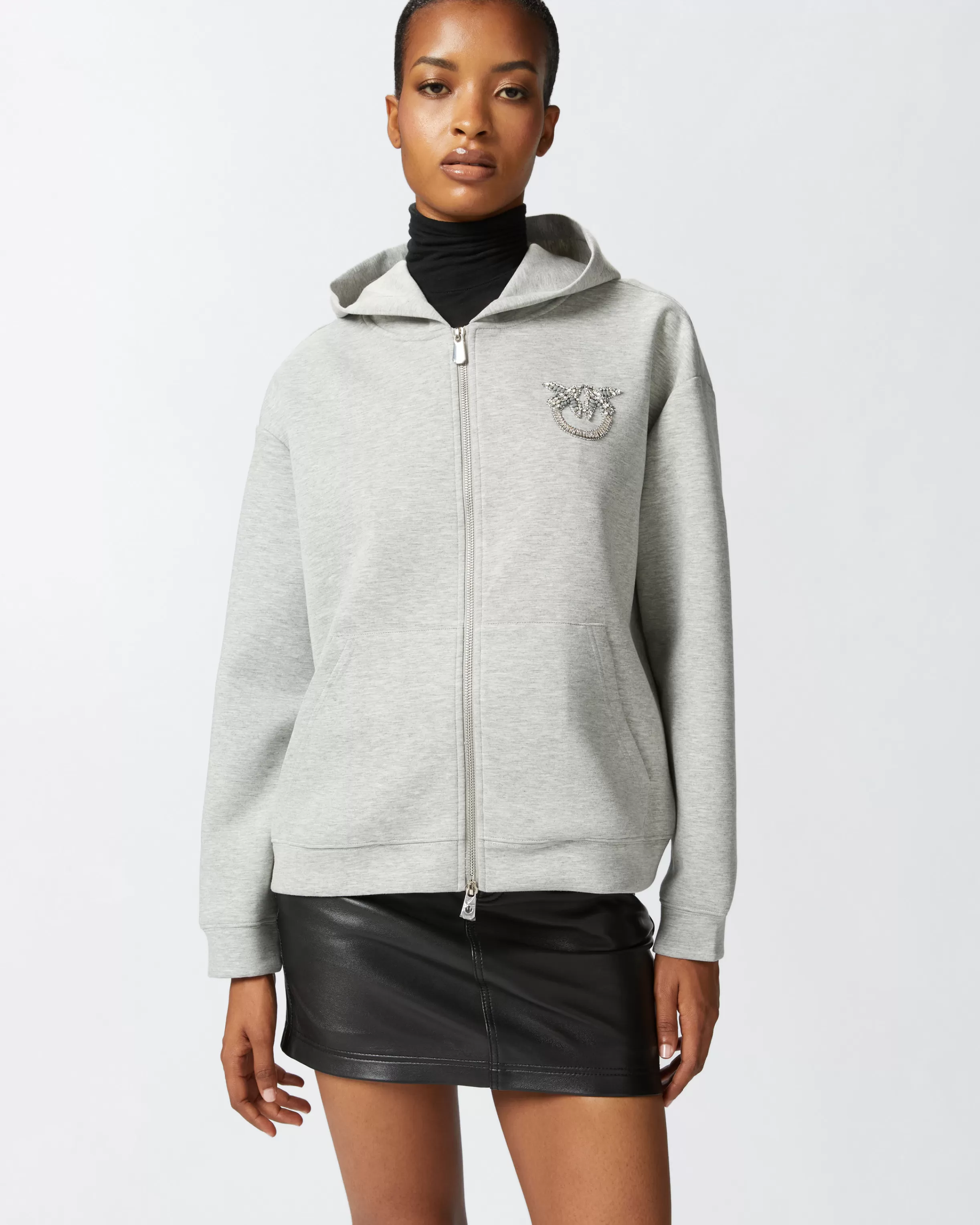 PINKO Neoprene-effect sweatshirt jacket with jewel embroidery