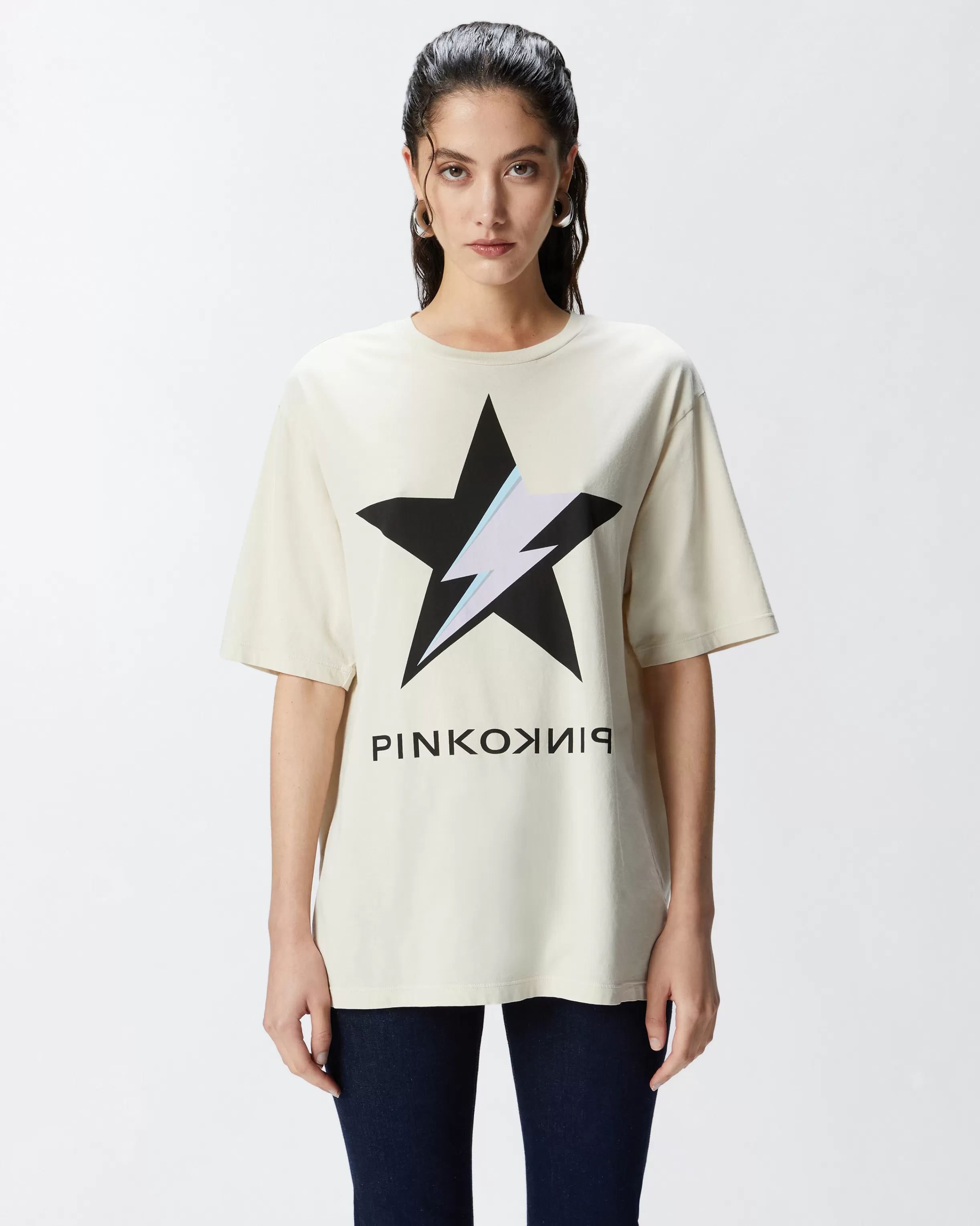 PINKO Old-effect cotton T-shirt with star print