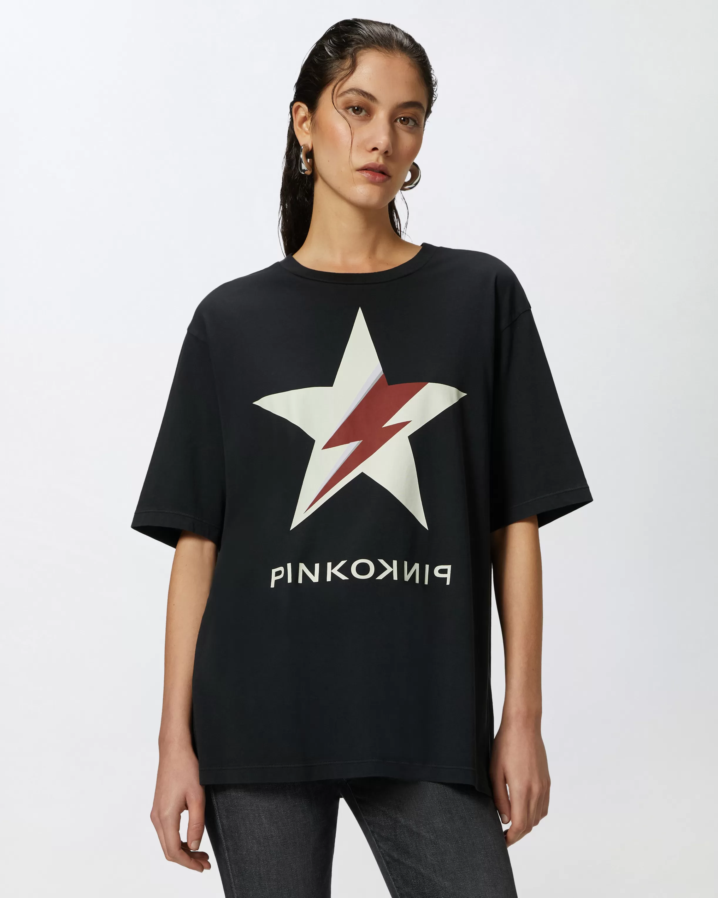 PINKO Old-effect cotton T-shirt with star print